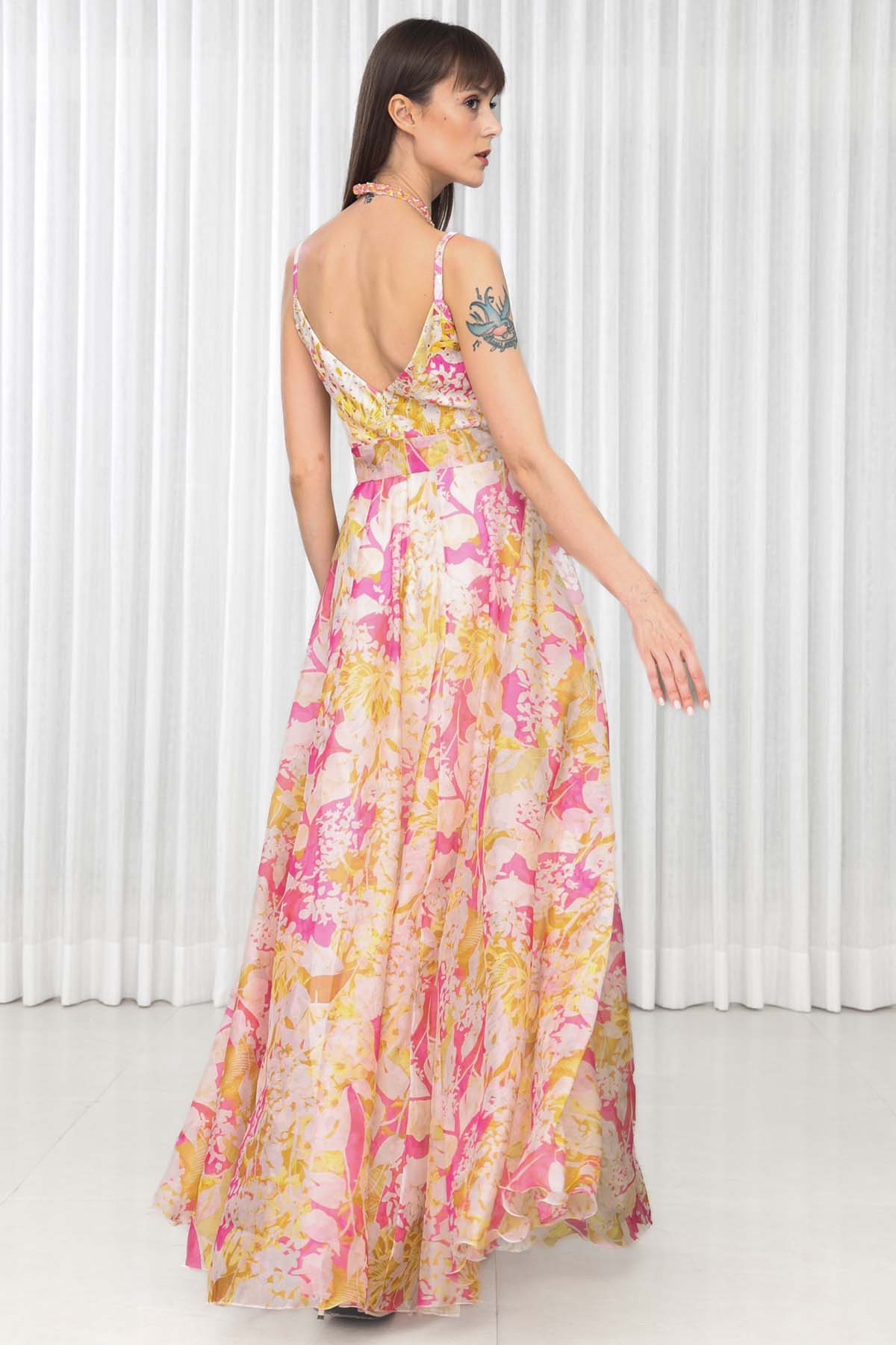 Yellow Embroidered Organza Gown