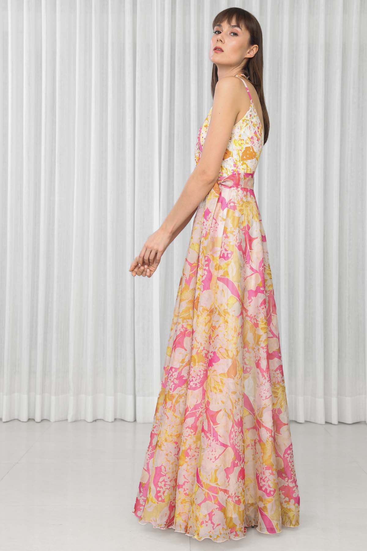 Yellow Embroidered Organza Gown