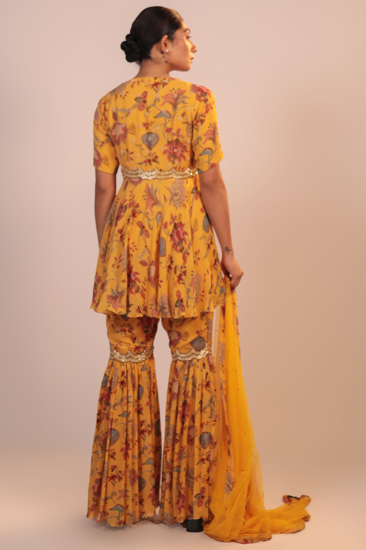 Yellow Floral Printed Kurta Set