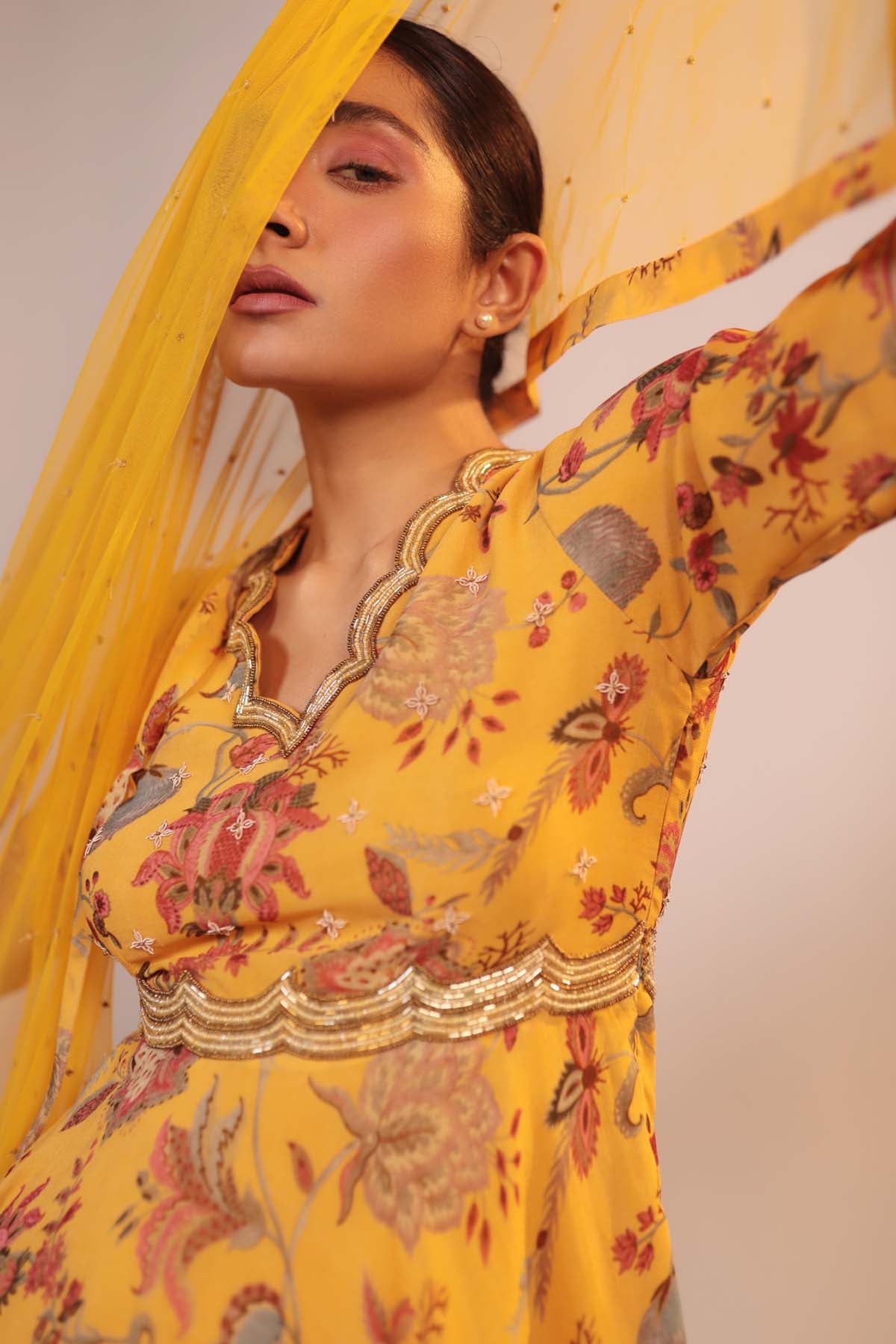 Yellow Floral Printed Kurta Set