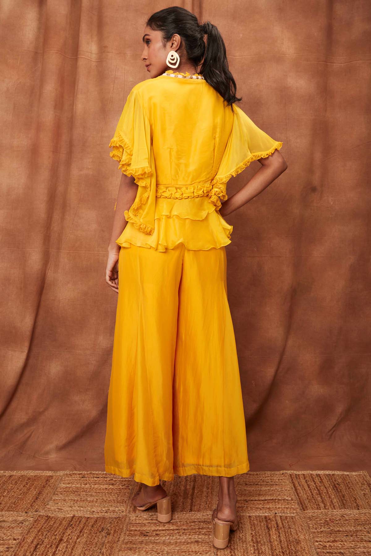 Yellow Ruffle Top & Fishcut Pants