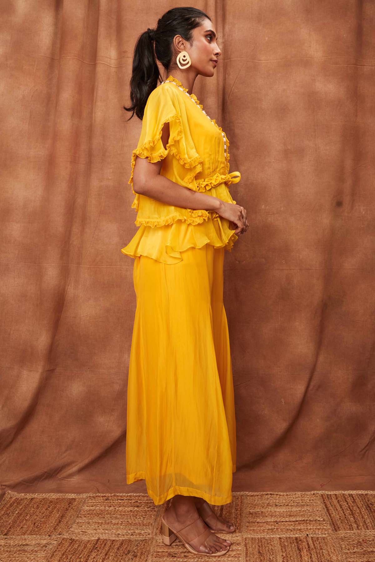 Yellow Ruffle Top & Fishcut Pants