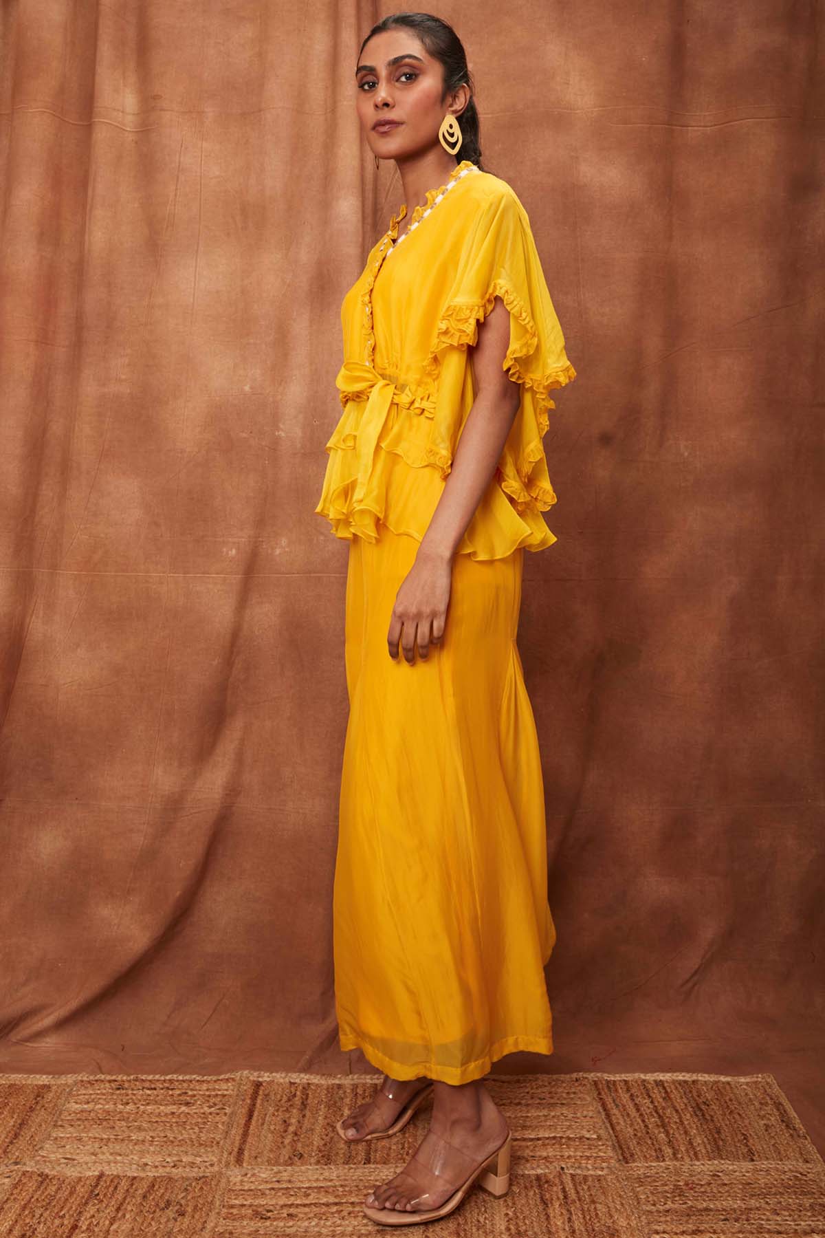 Yellow Ruffle Top & Fishcut Pants