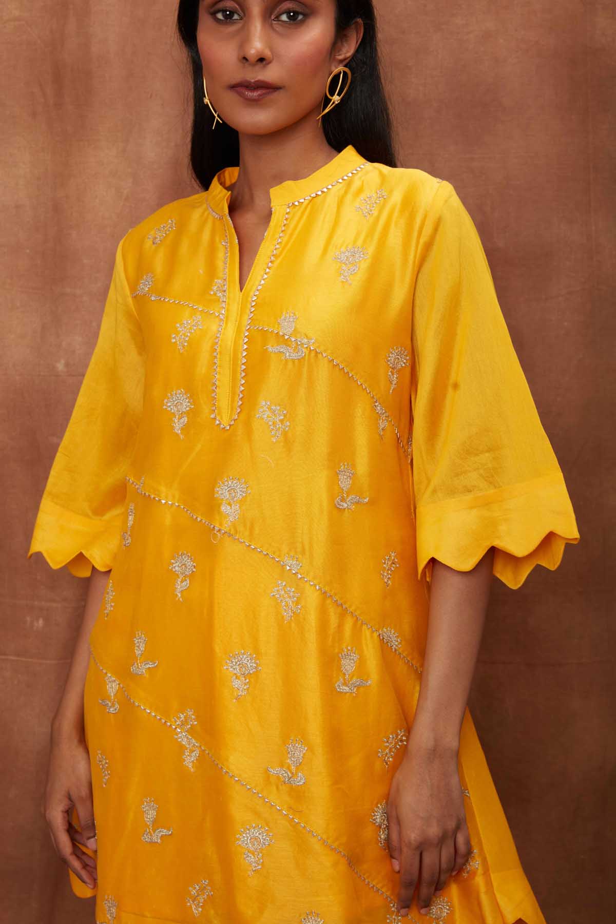 Yellow Scalloped Kurta & Dhoti