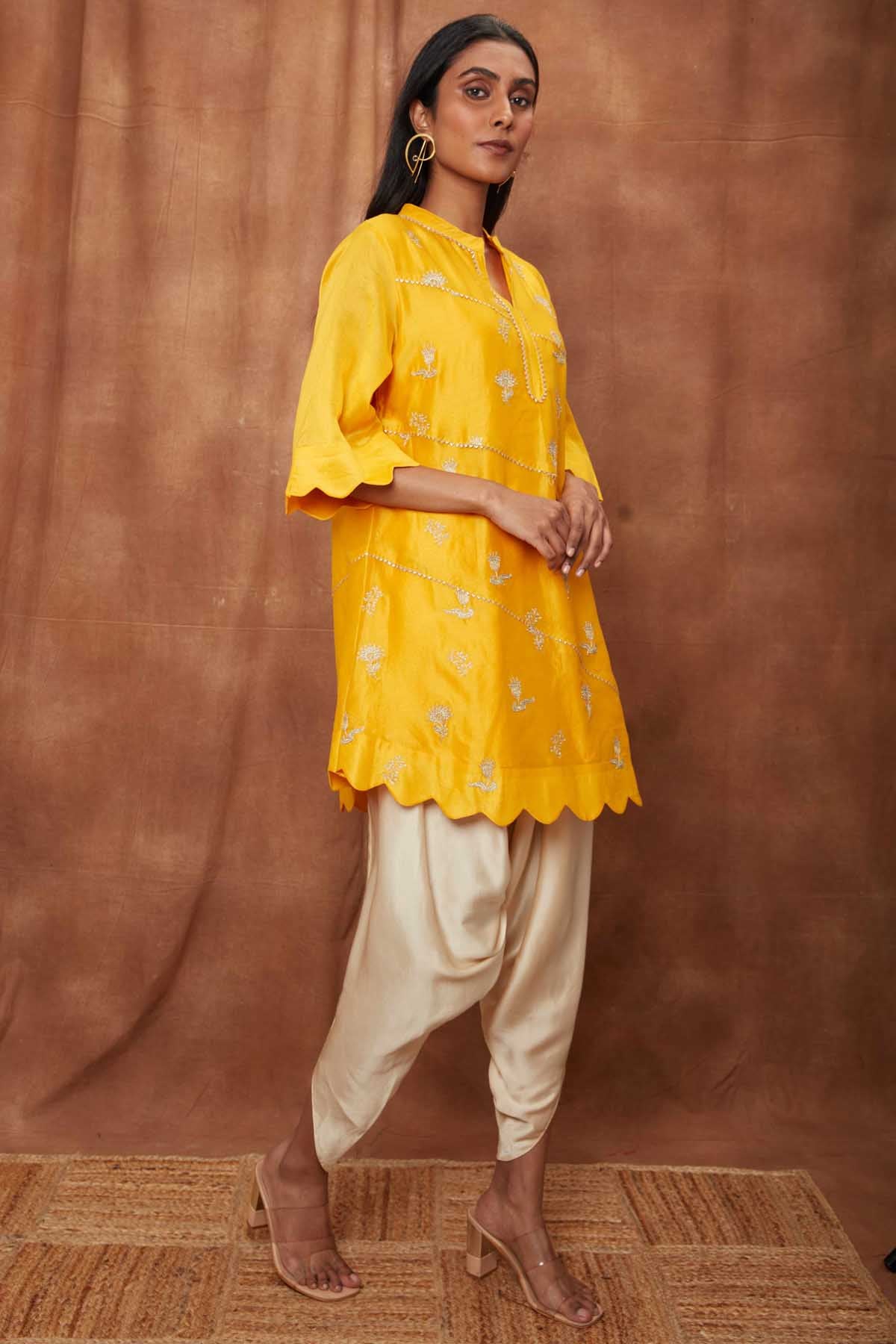 Yellow Scalloped Kurta & Dhoti
