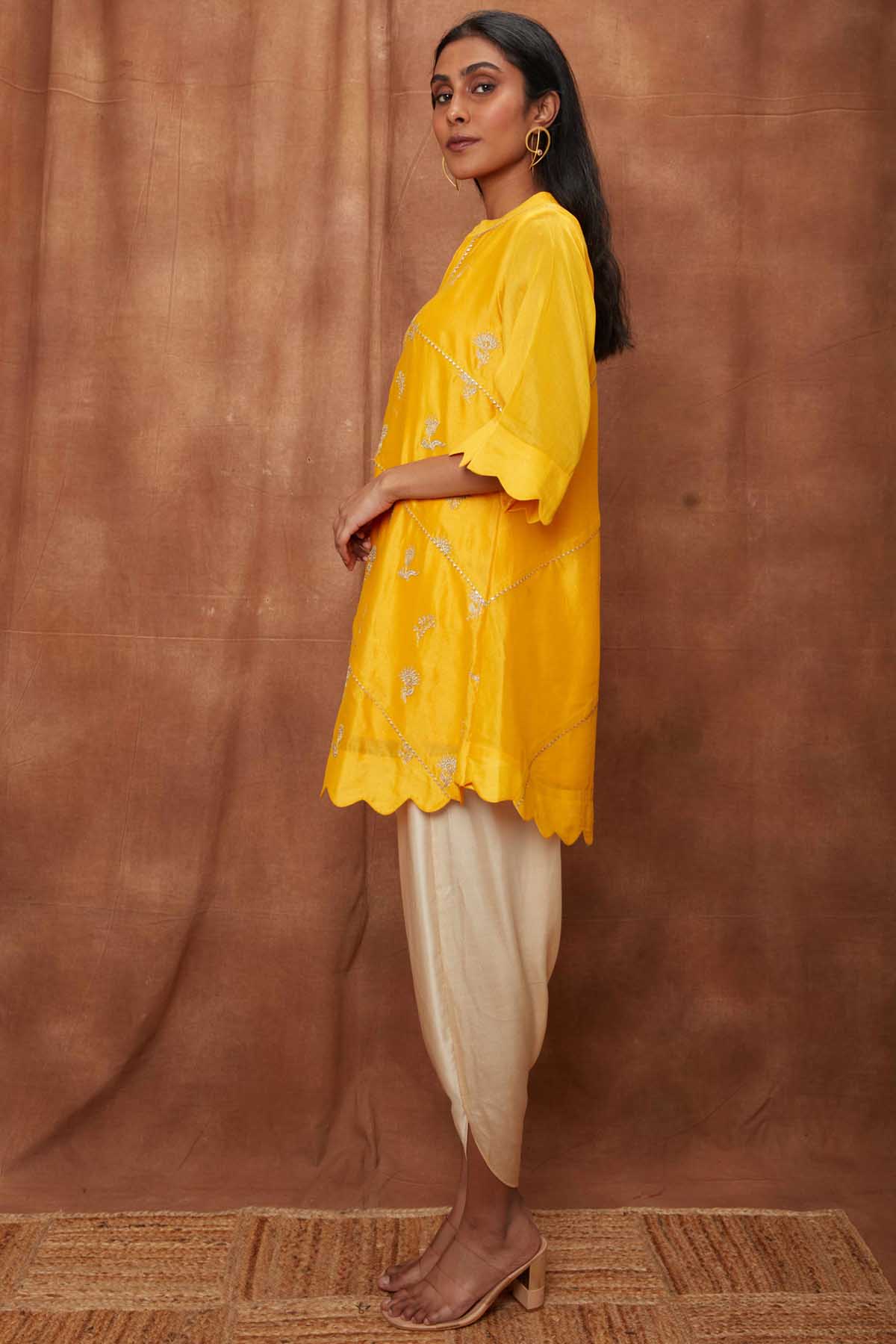 Yellow Scalloped Kurta & Dhoti