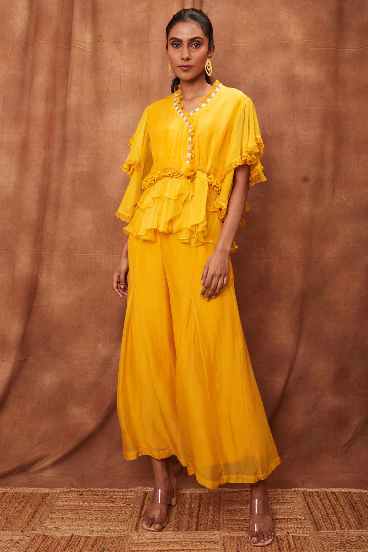 Buy Yellow Ruffle Top & Fishcut Pants for Women Online