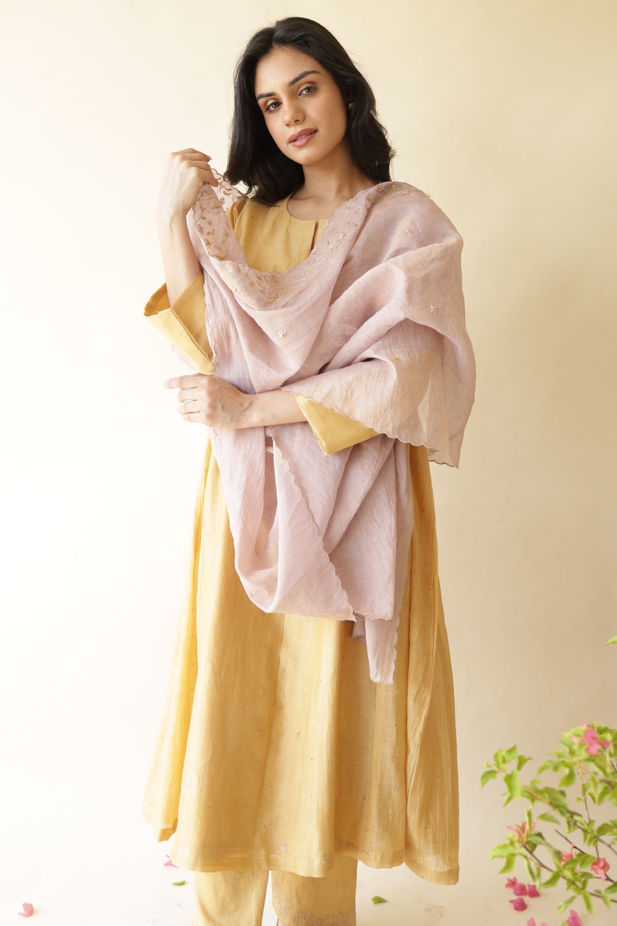 Yellow Zardozi Work Kurta Set