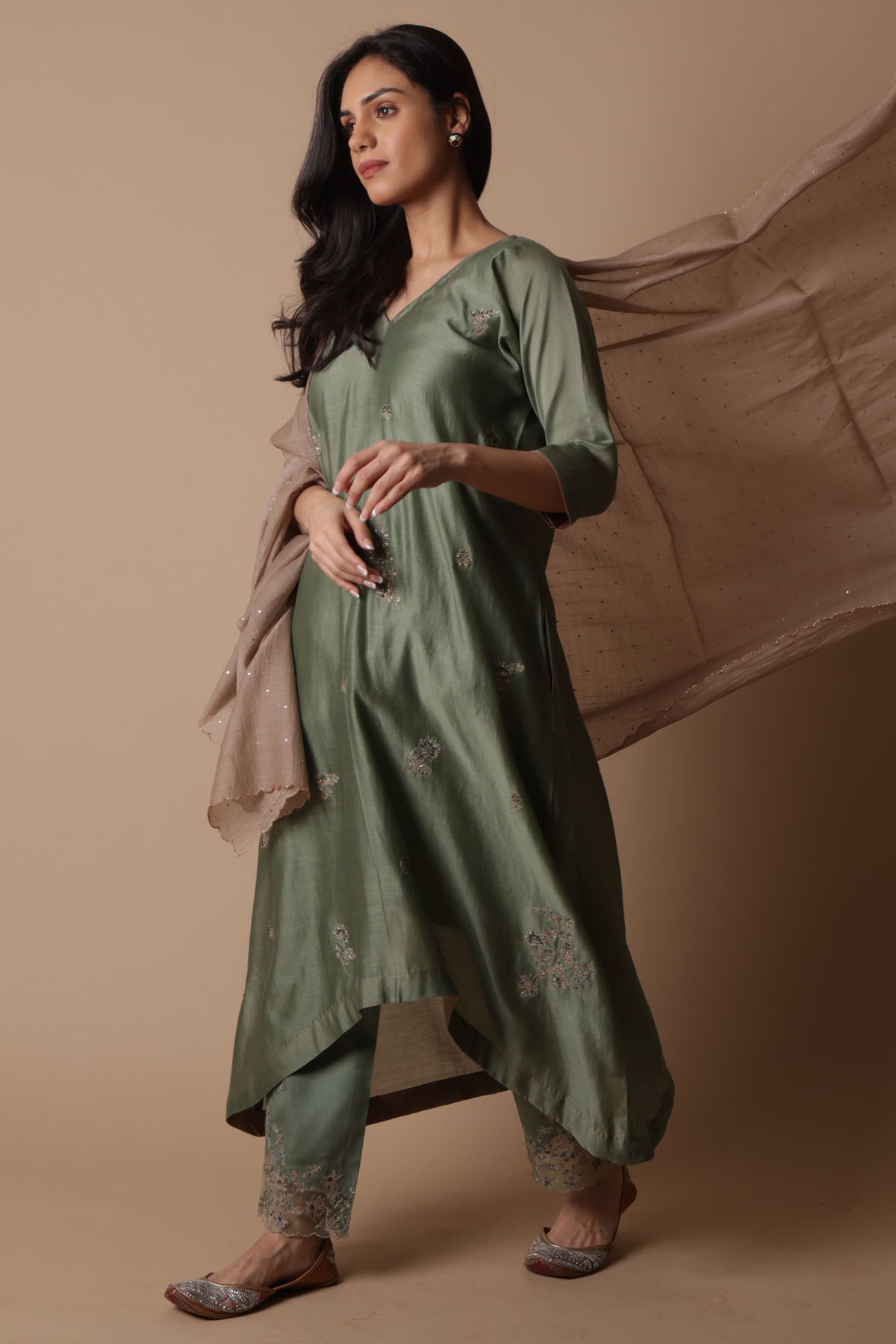 Zardozi Chanderi Silk Kurta Set