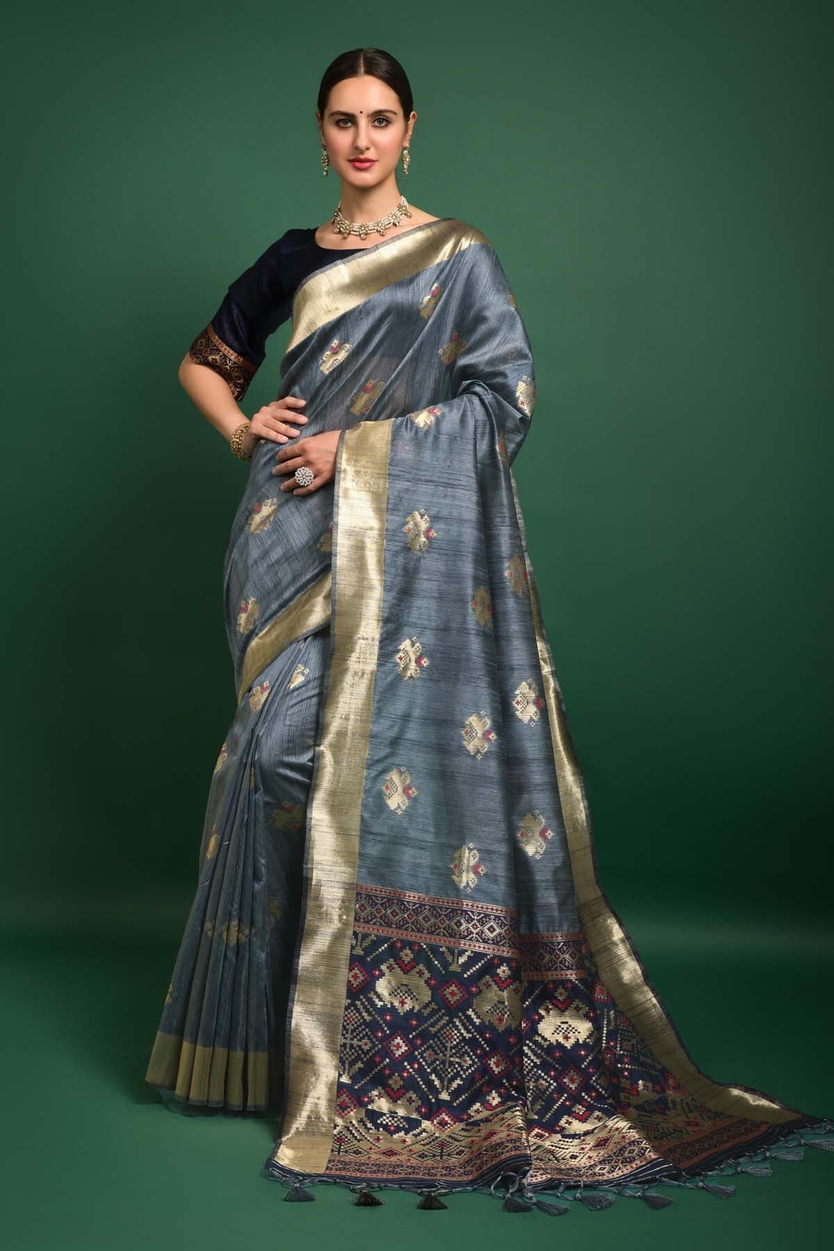 Buy Designer Zari Woven Tussar Silk Saree Online