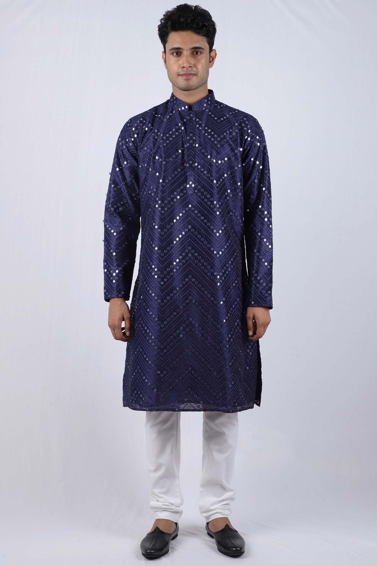 Buy Zigzag Mirror Embroidered Kurta Set For Men Available online at ScrollnShops