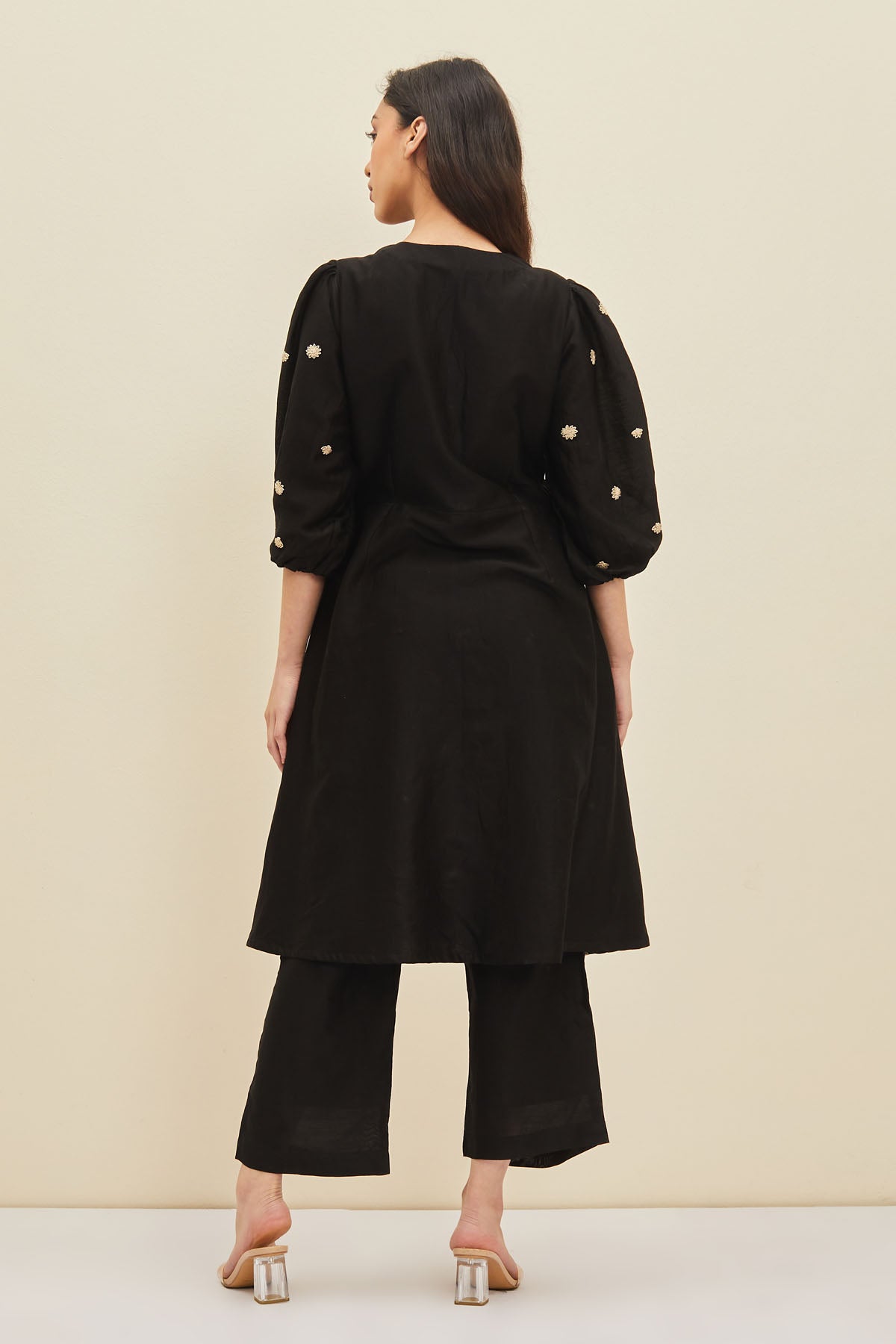 Black V-Neck A-Line Tunic Set