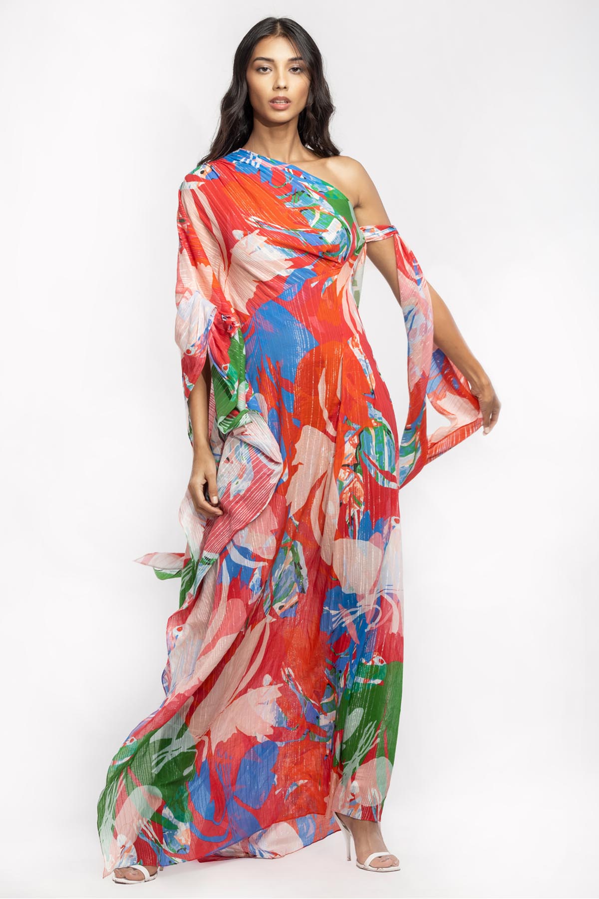 Buy Abstract One Shoulder Kaftan by Mandira Wirk