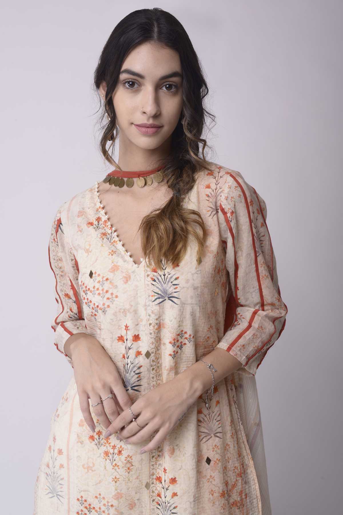Ivory Applique Print Kurta Set