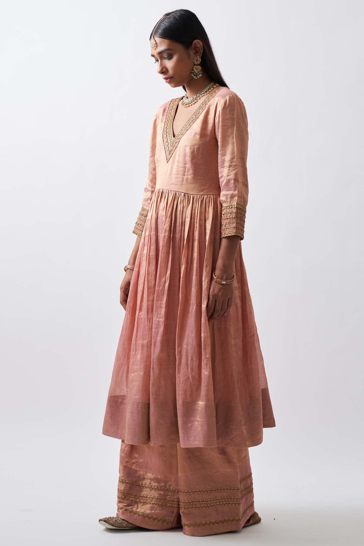 Ari Zardosi Chanderi Anarkali Set