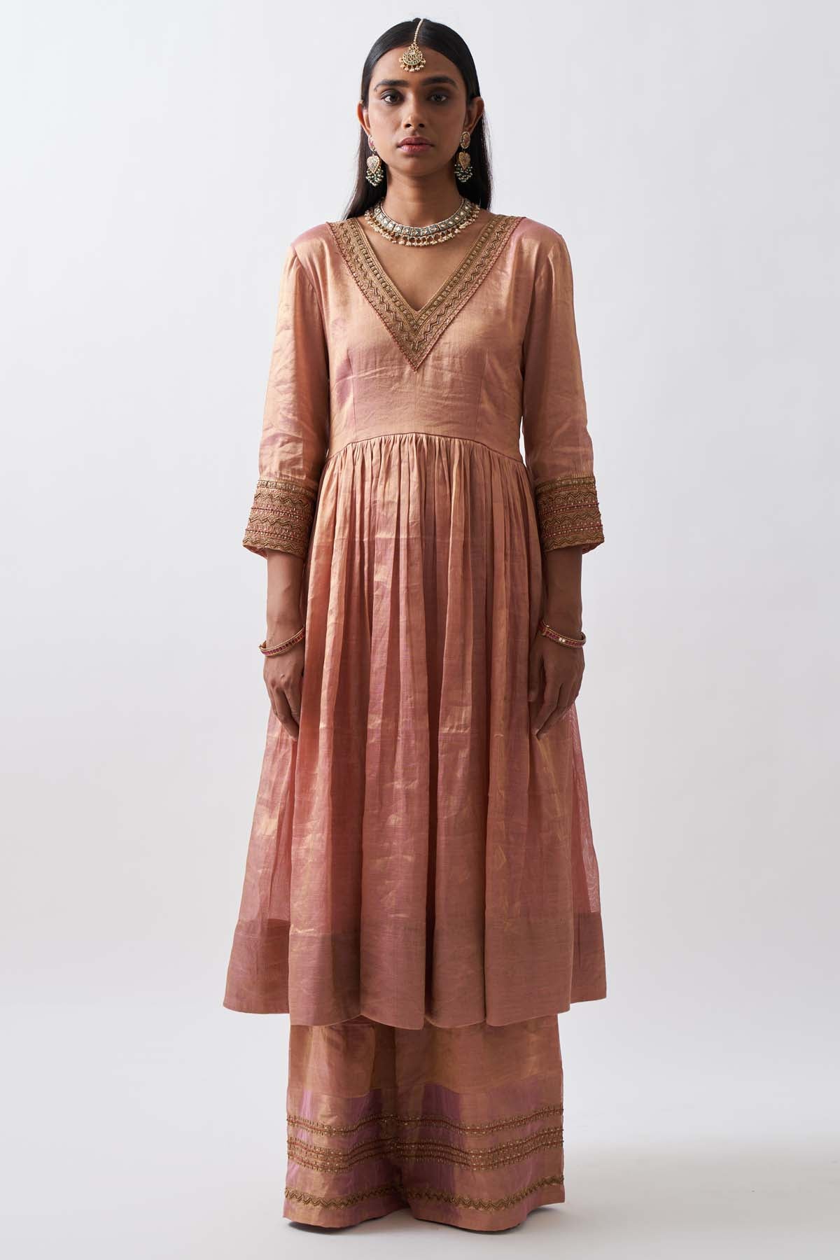 Ari Zardosi Chanderi Anarkali Set