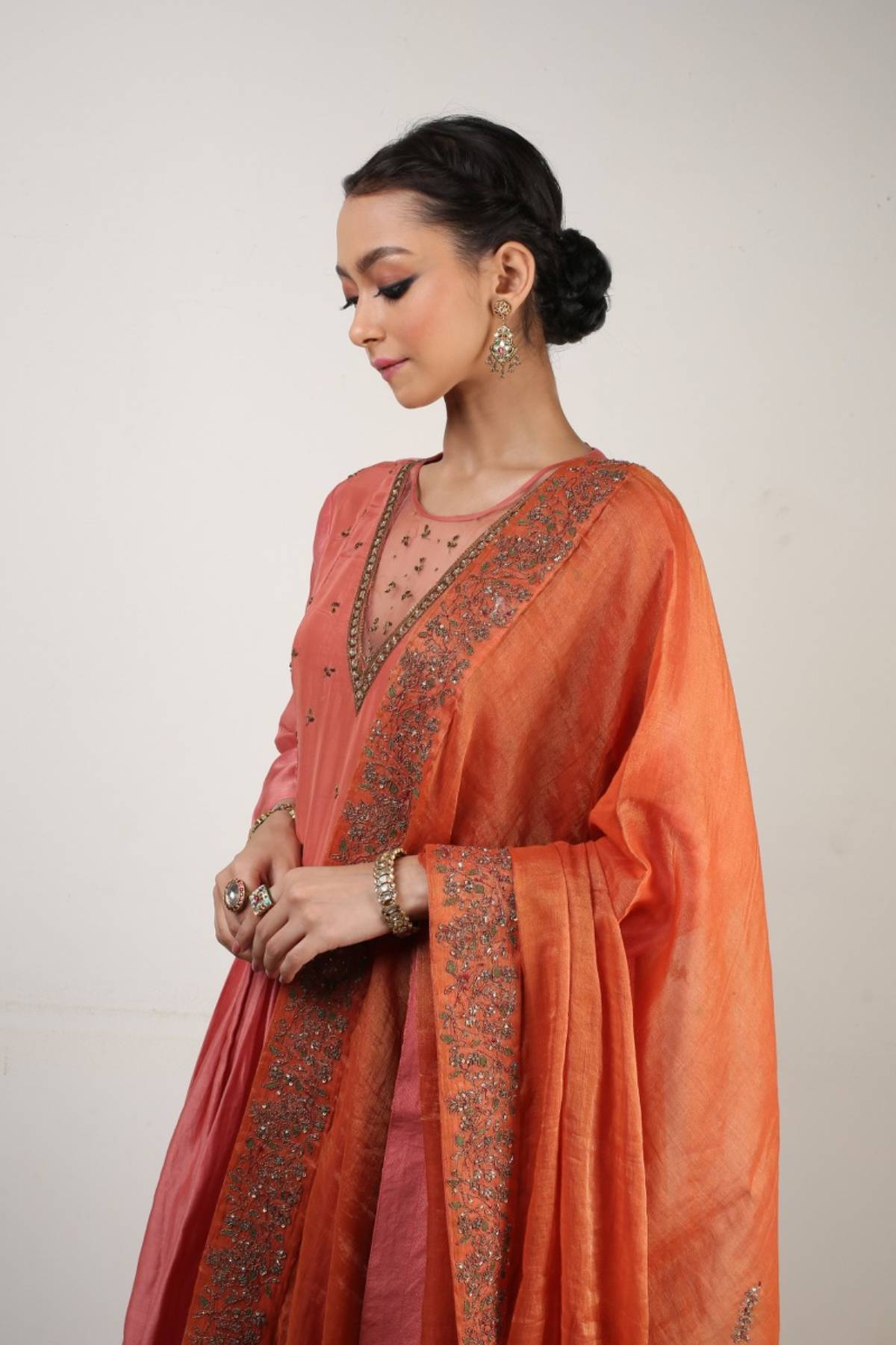 Pink Aari Zardosi Long Kurta Set