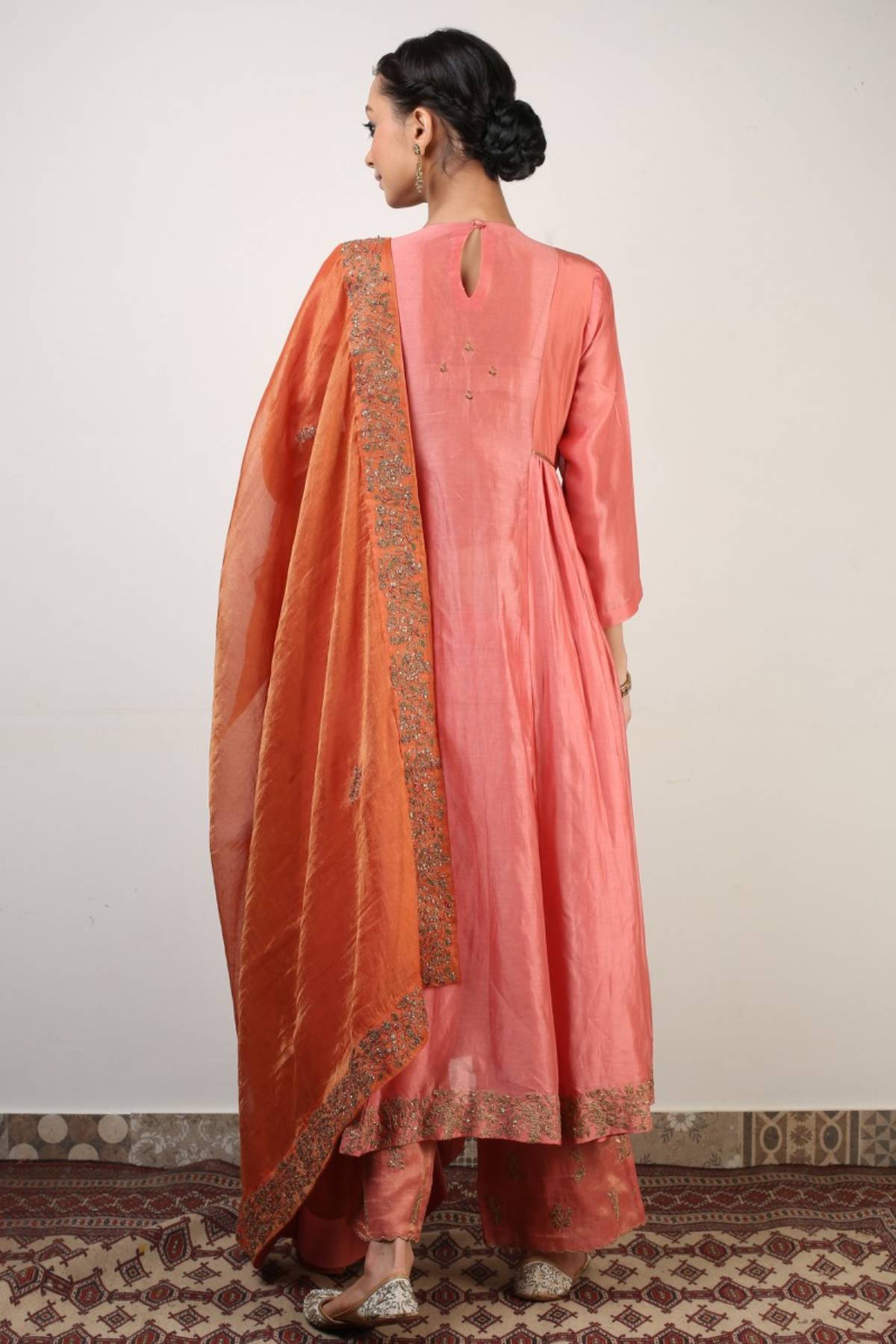 Pink Aari Zardosi Long Kurta Set