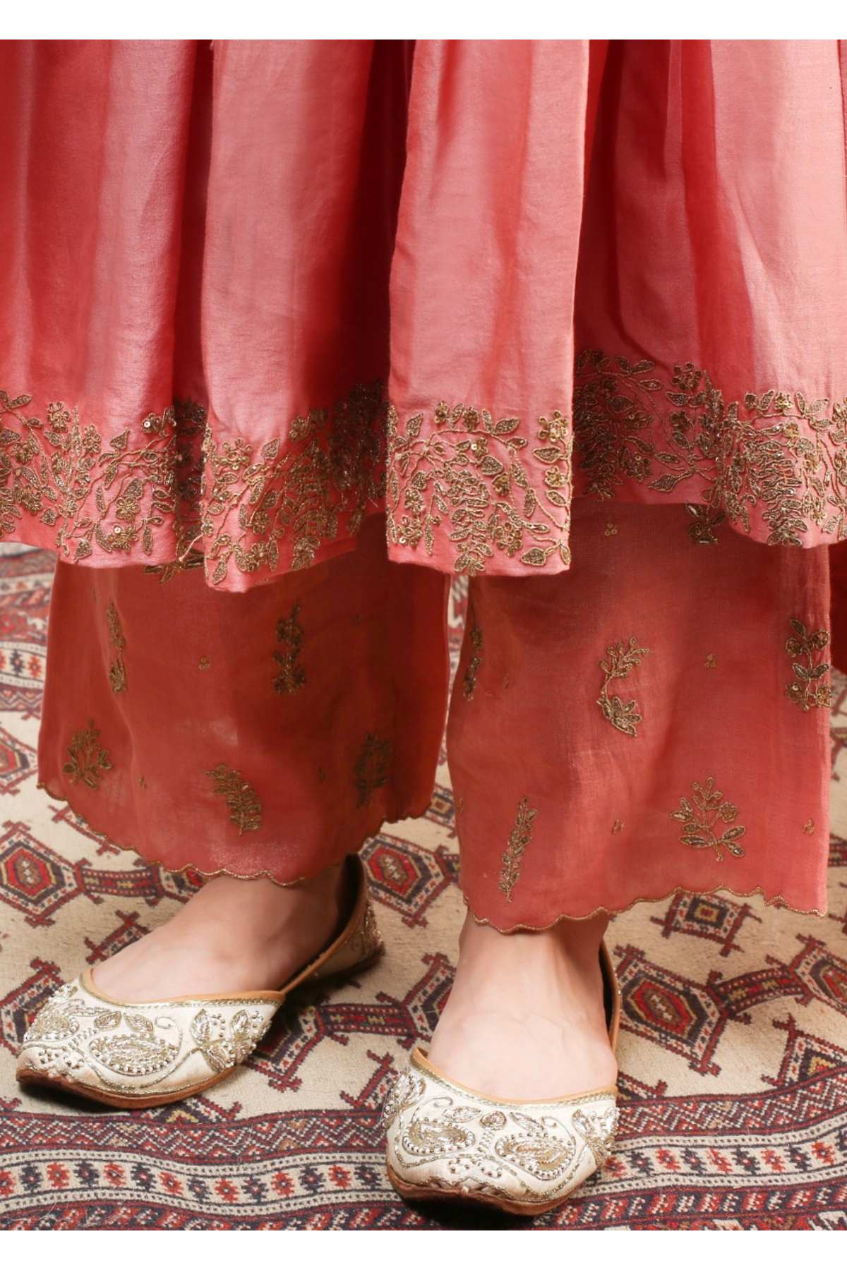 Pink Aari Zardosi Long Kurta Set