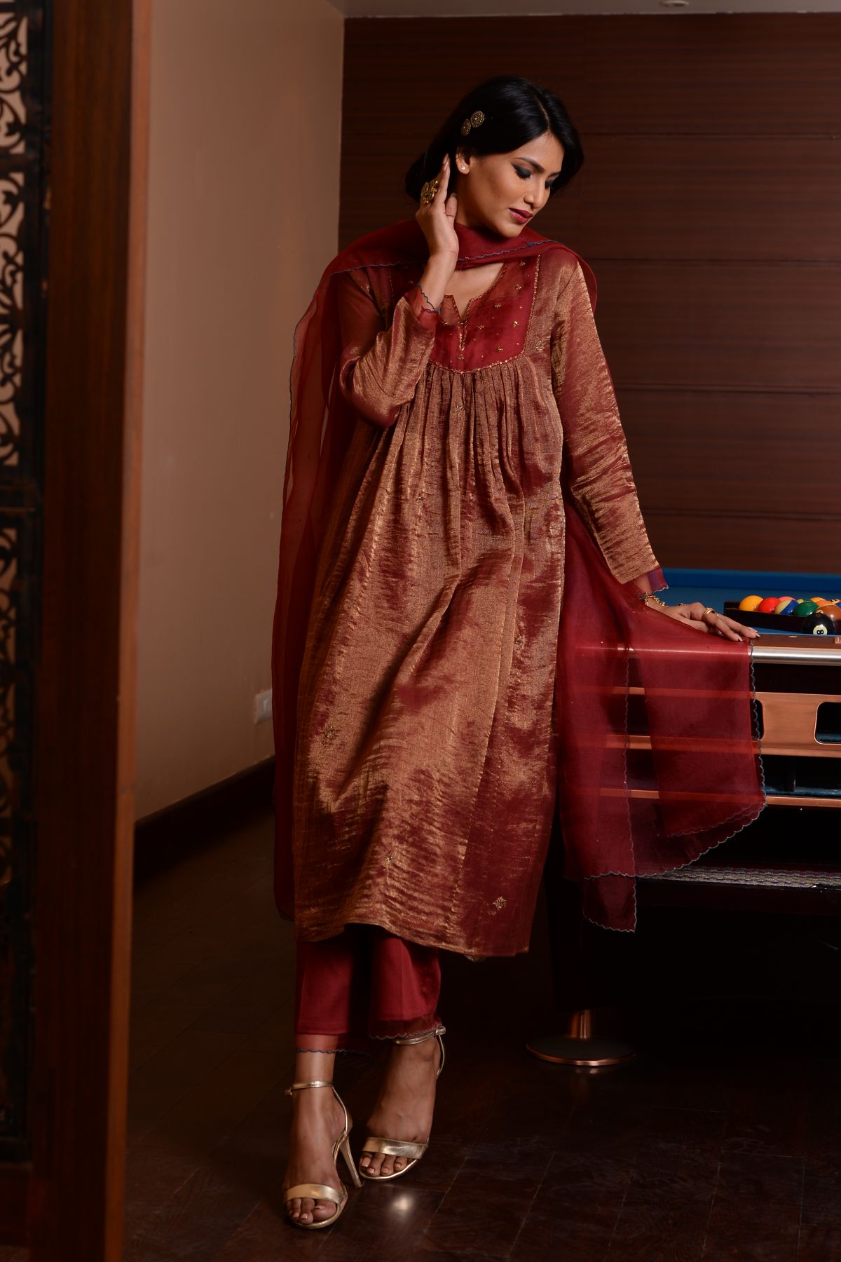 Merlot Zardosi Long Kurta Set
