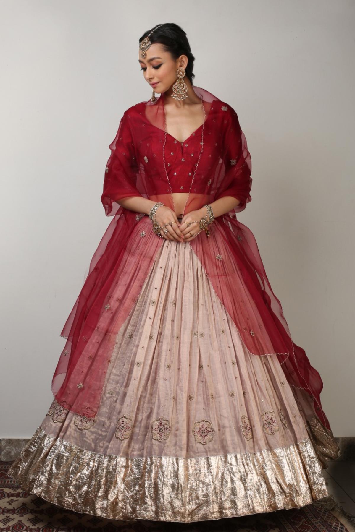 Red & Pink Zardosi Lehenga Set