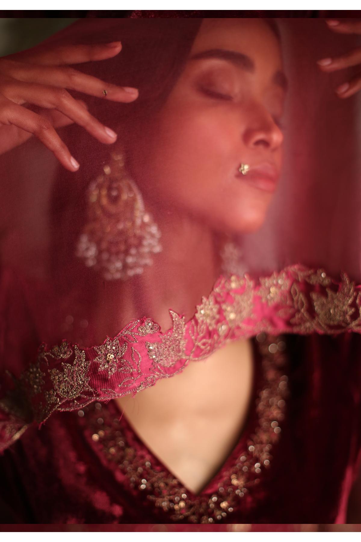 Aari Zardosi Red Lehenga Set