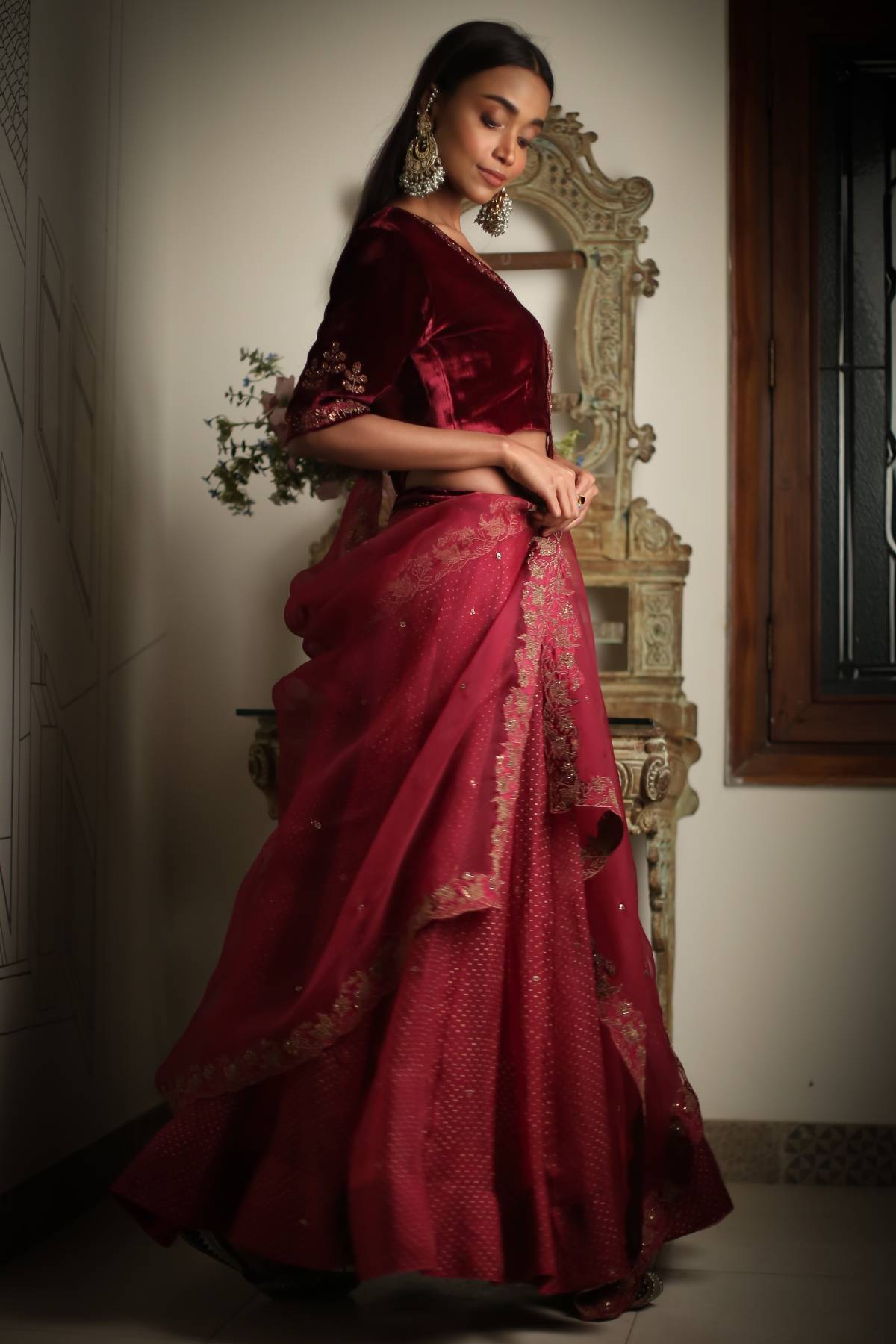 Aari Zardosi Red Lehenga Set