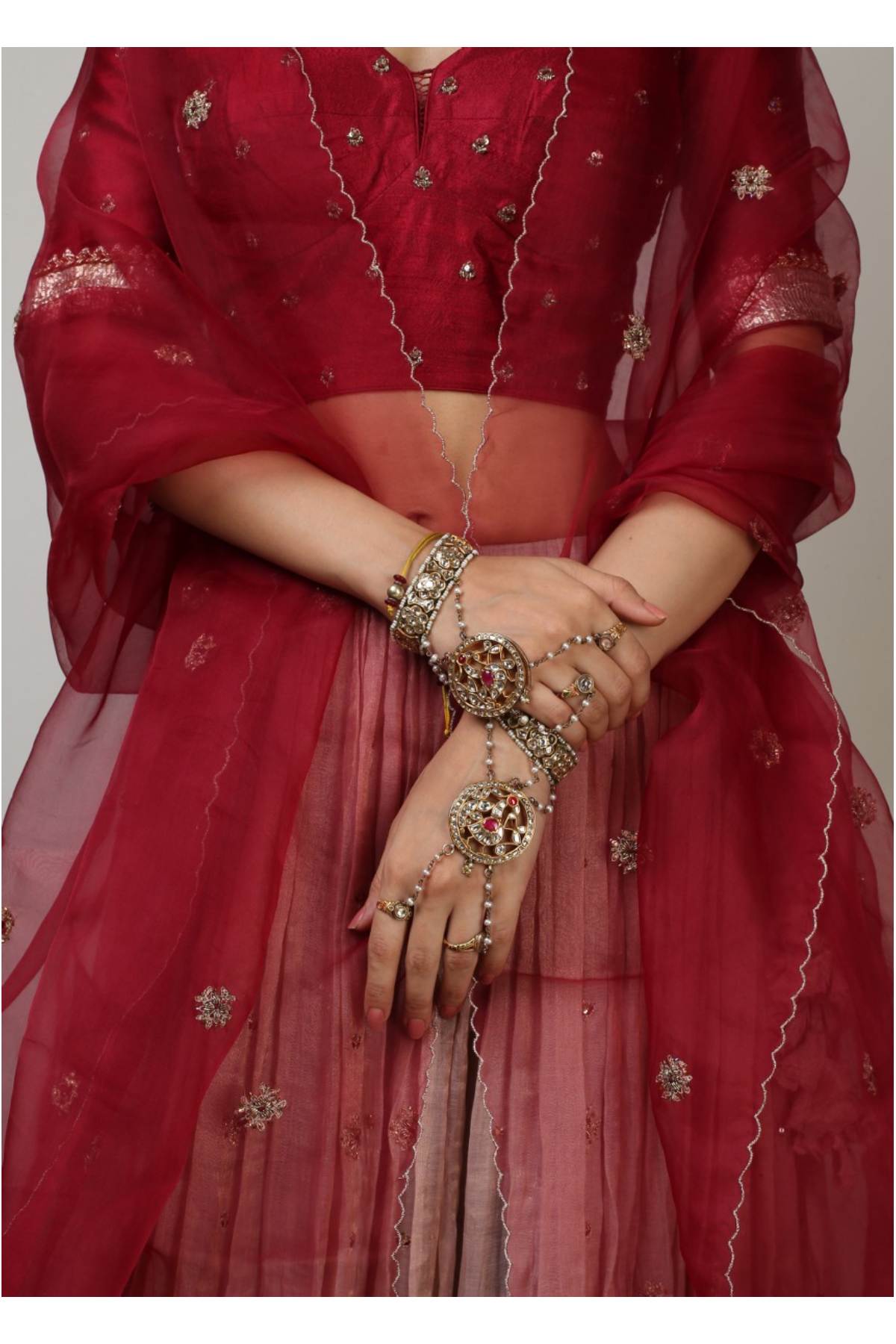 Red & Pink Zardosi Lehenga Set