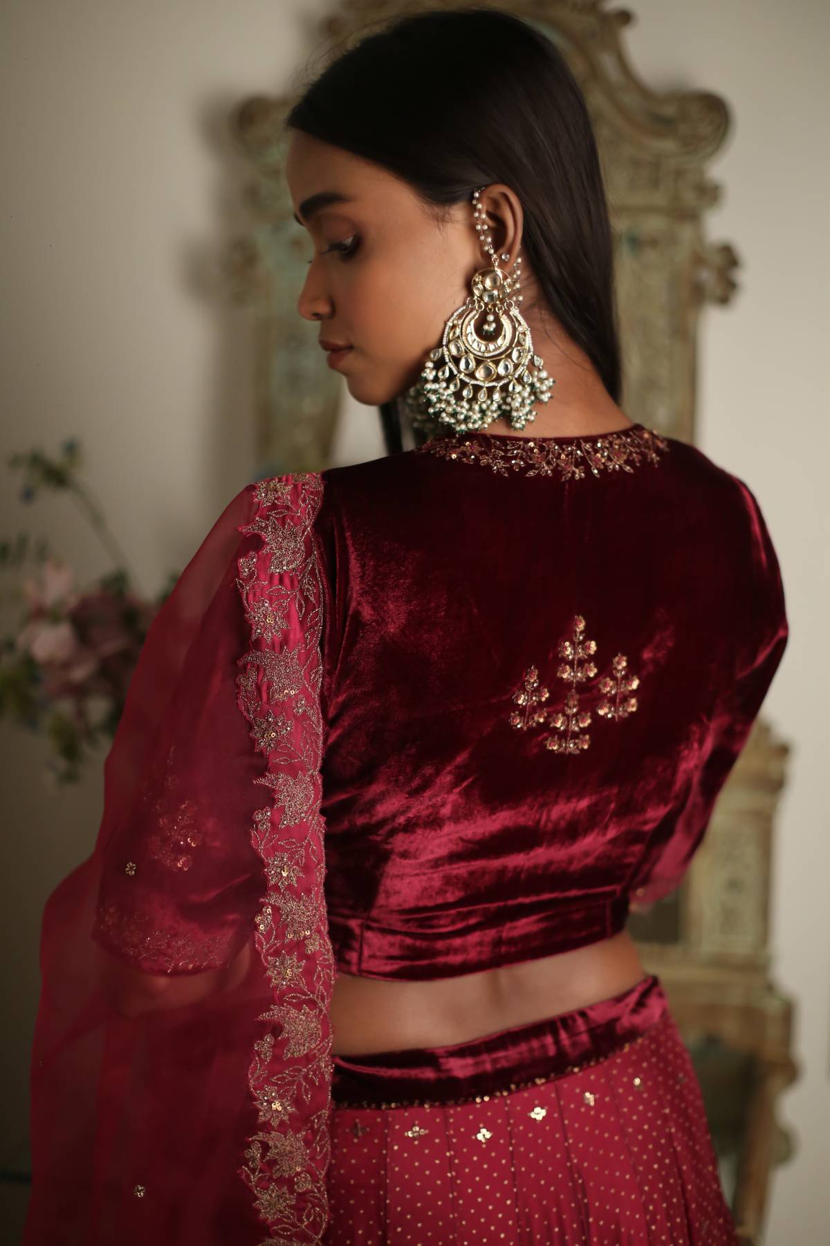 Aari Zardosi Red Lehenga Set