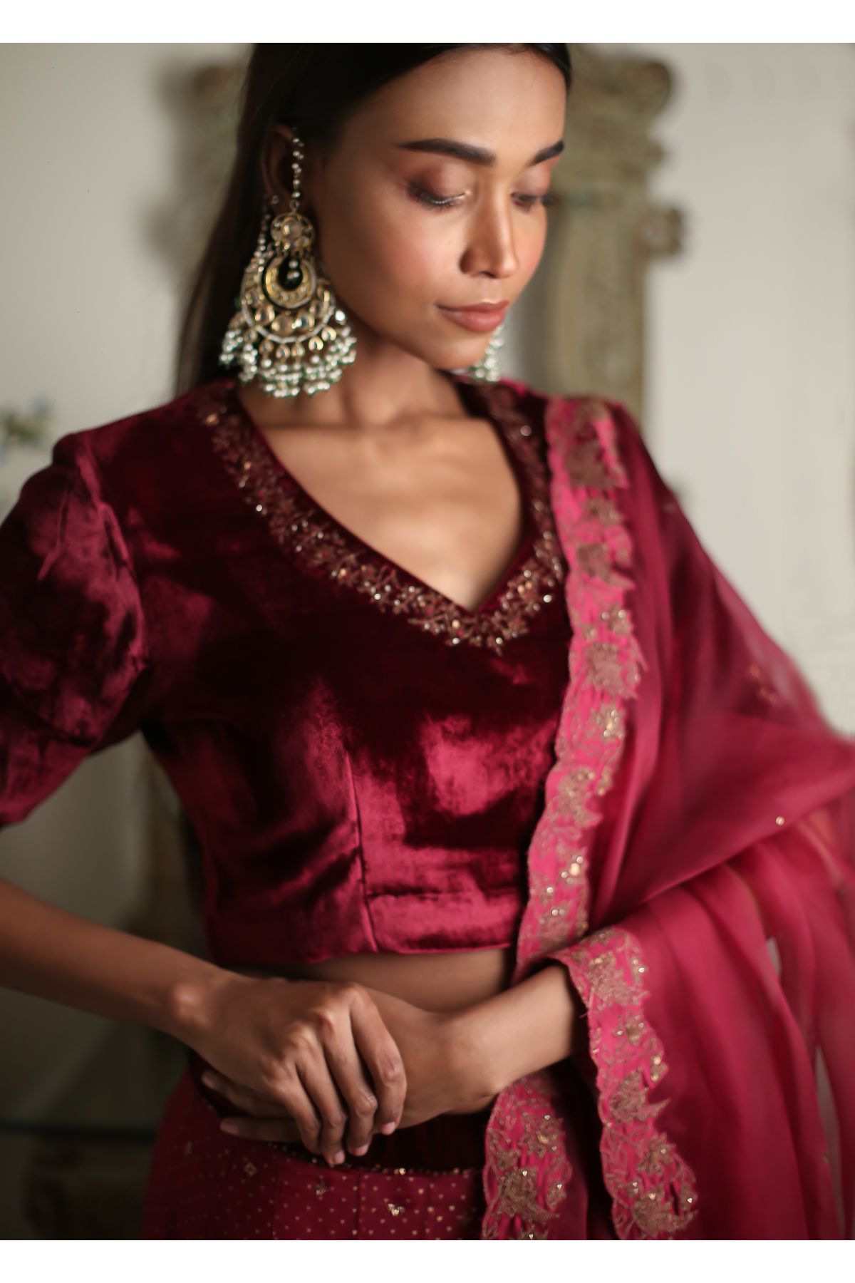 Aari Zardosi Red Lehenga Set