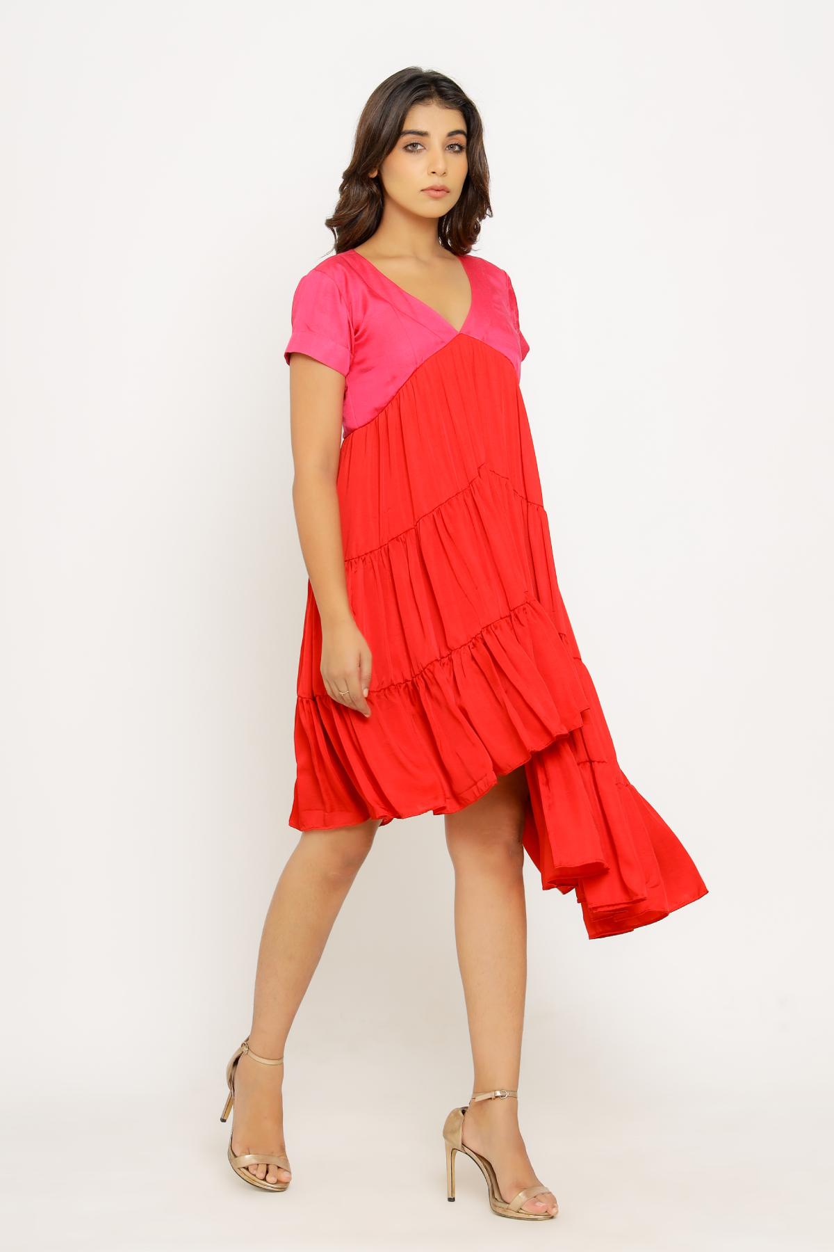 Red & Pink Asymmetrical Dress