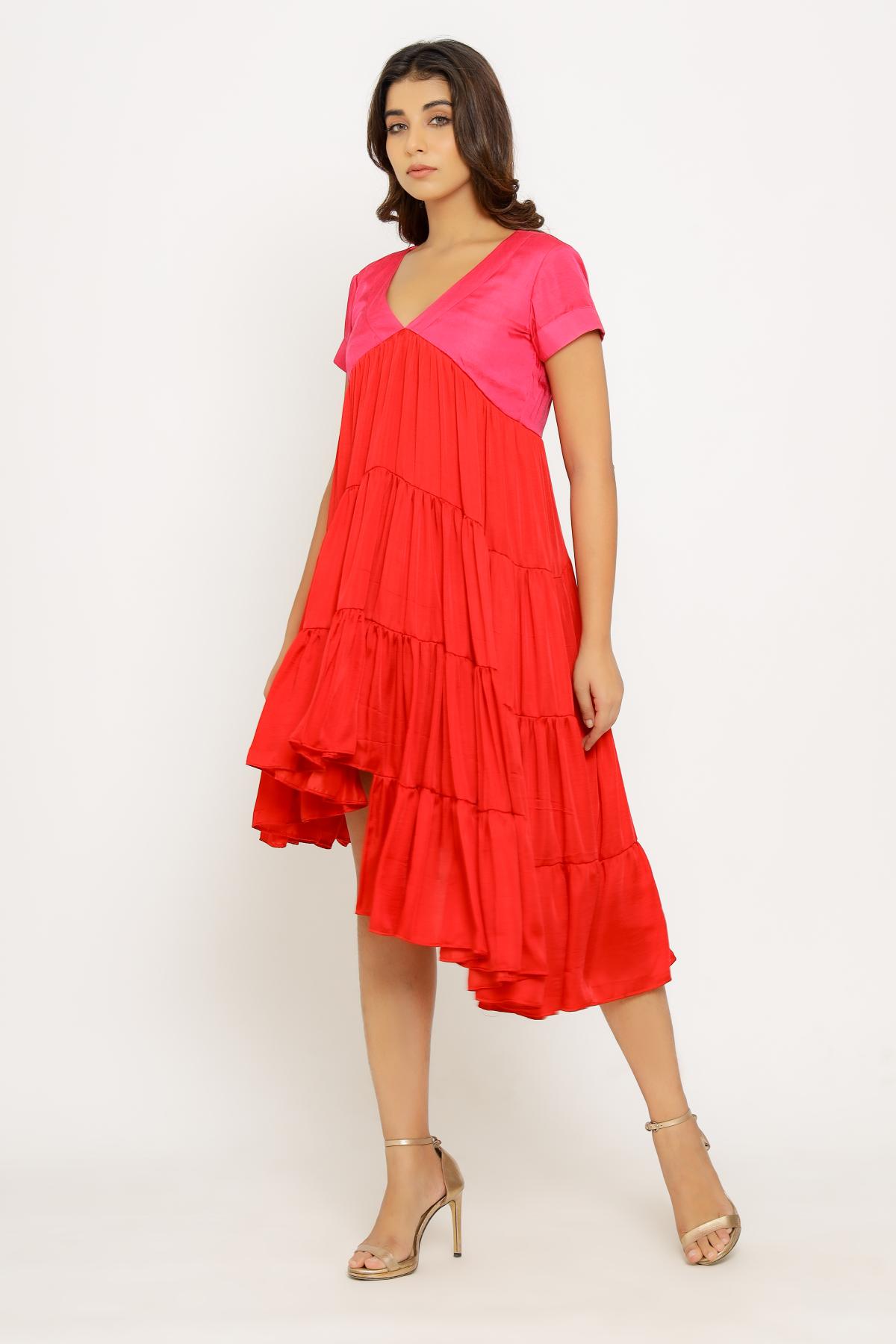 Red & Pink Asymmetrical Dress