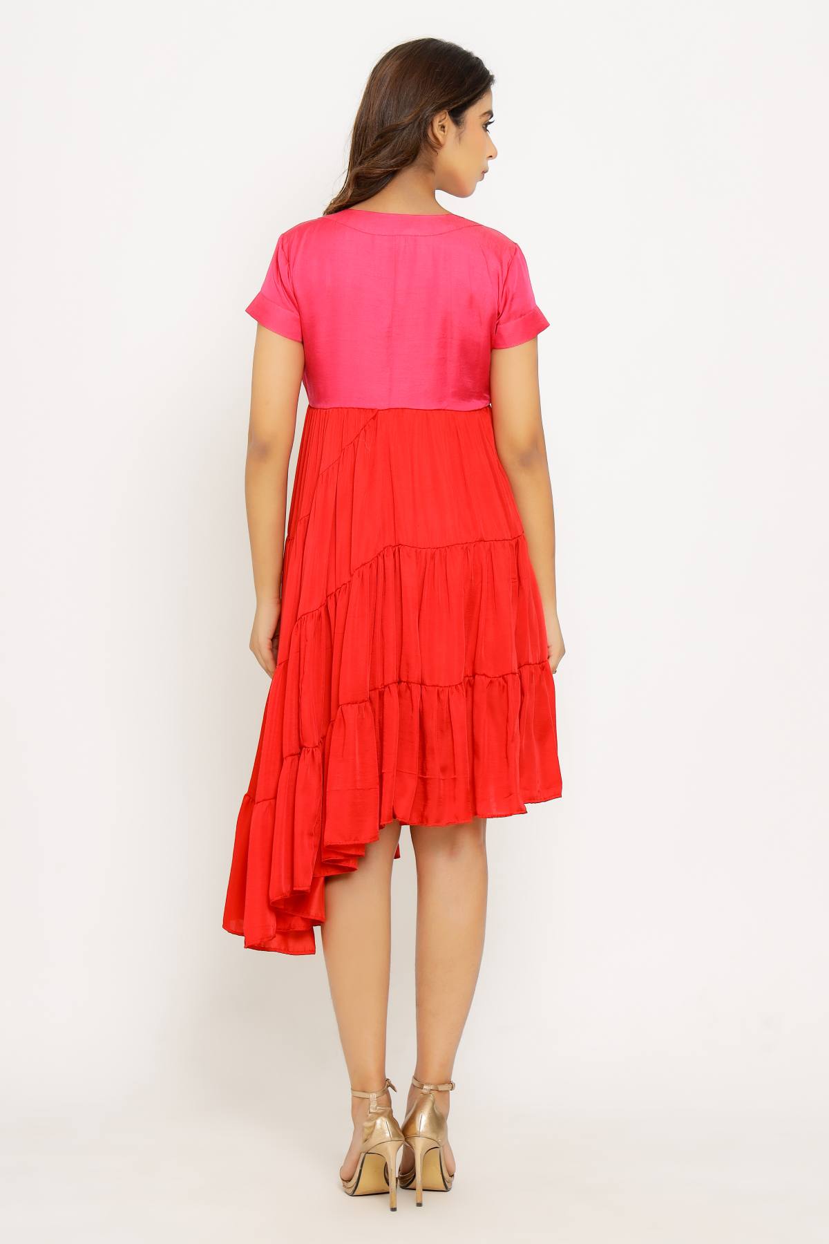 Red & Pink Asymmetrical Dress