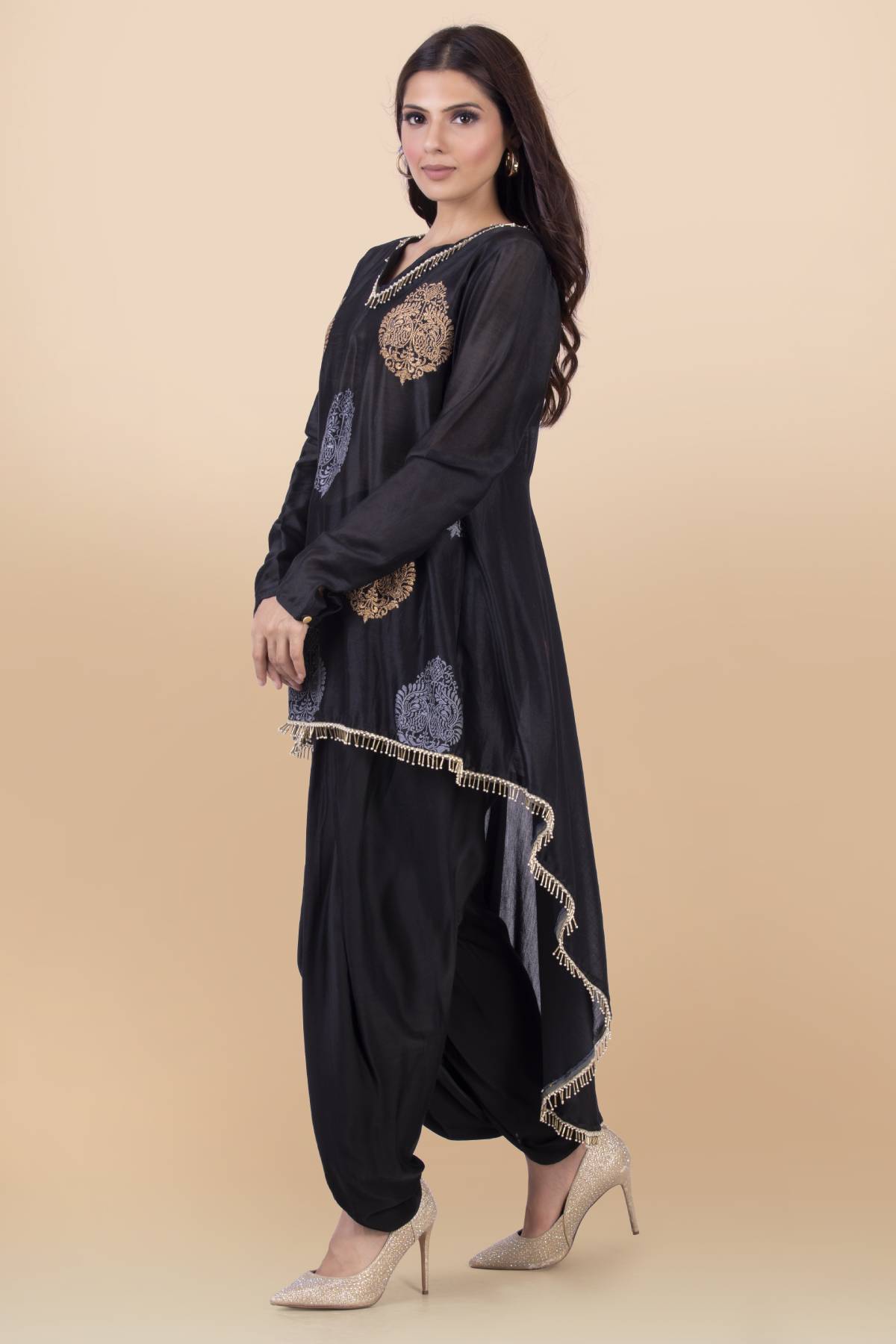 Black Asymmetrical Kurta & Dhoti