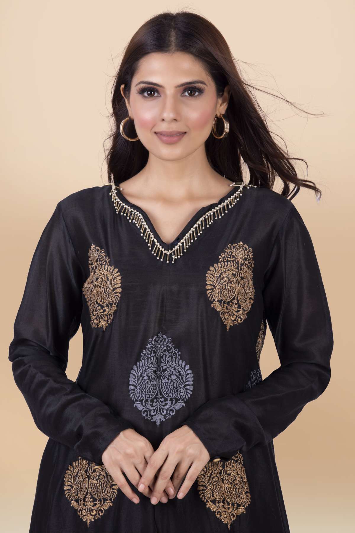 Black Asymmetrical Kurta & Dhoti