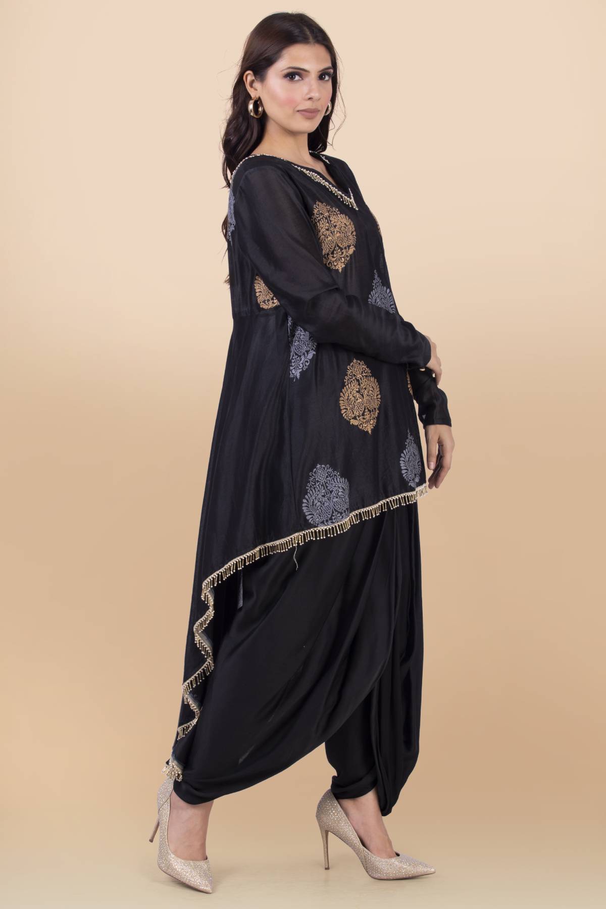 Black Asymmetrical Kurta & Dhoti