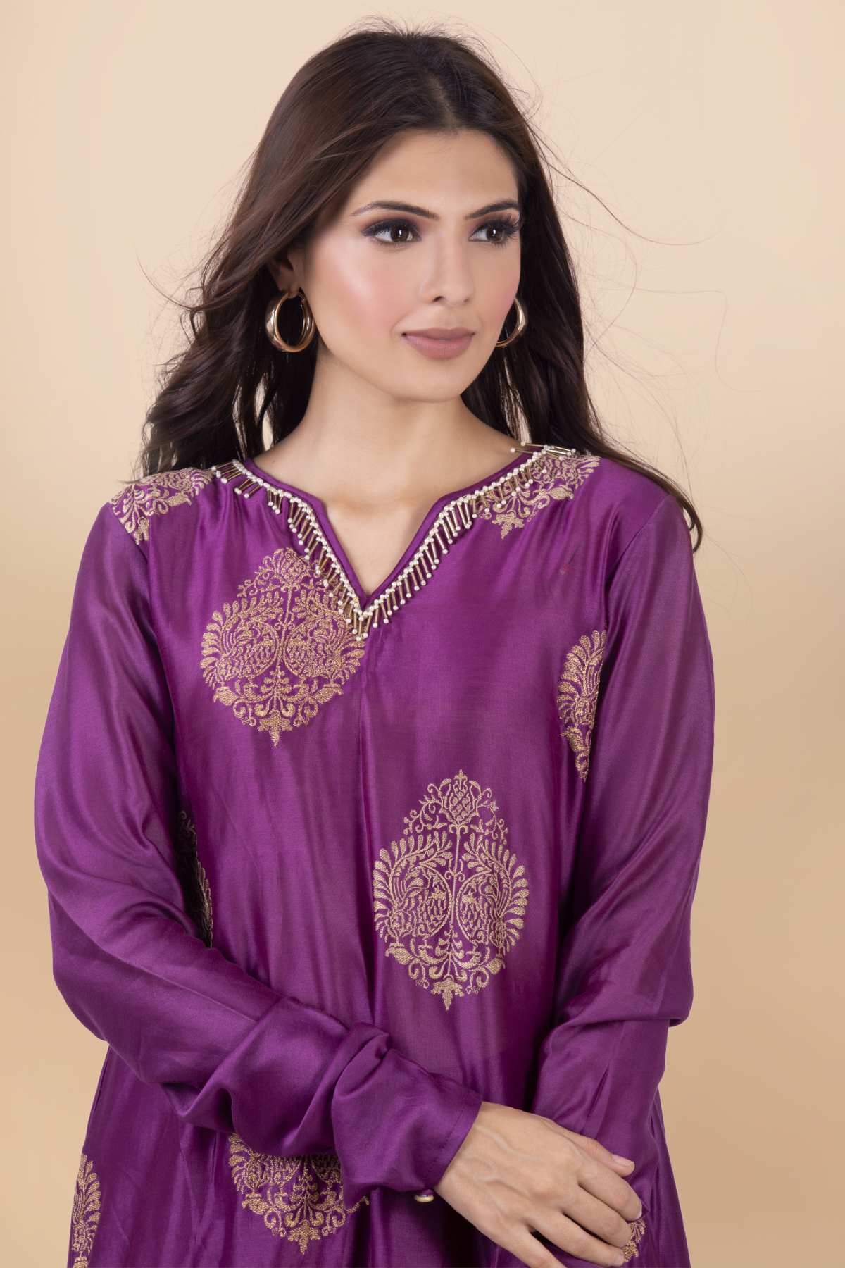 Asymmetric Purple Kurta Set