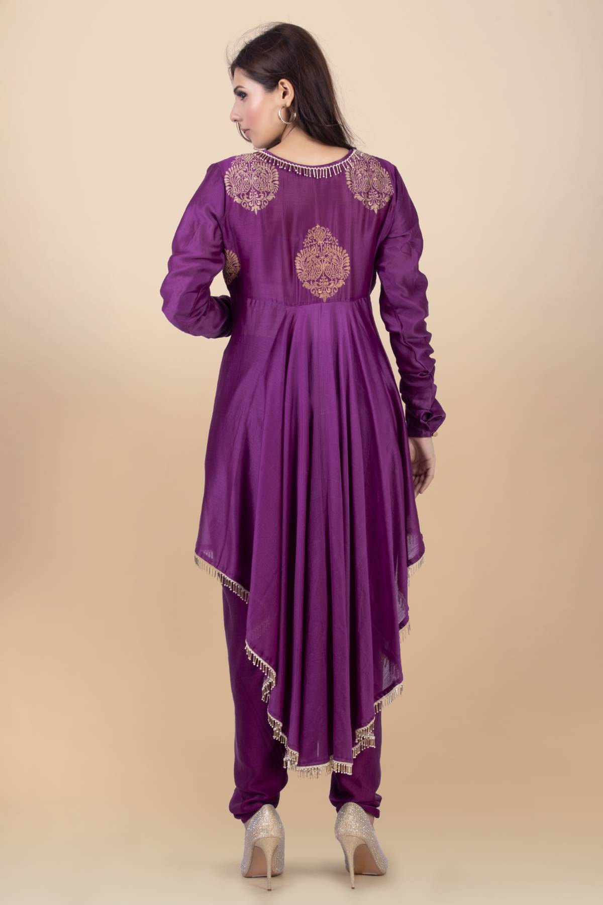 Asymmetric Purple Kurta Set