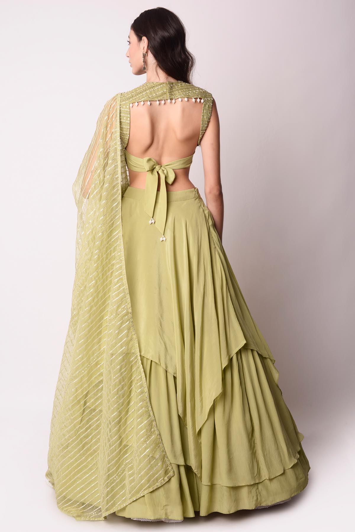 Asymmetric Green Lehenga Set