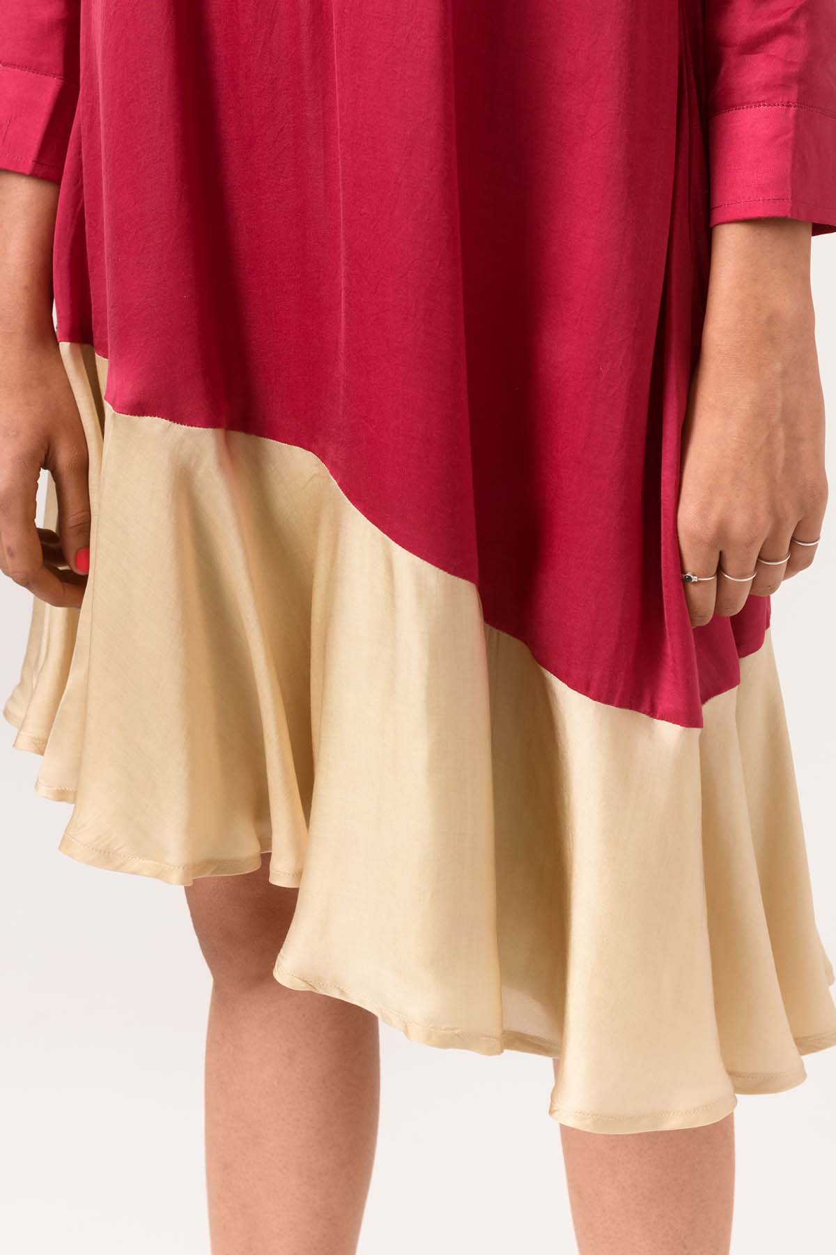Ecru & Wine Asymmetrical Dress