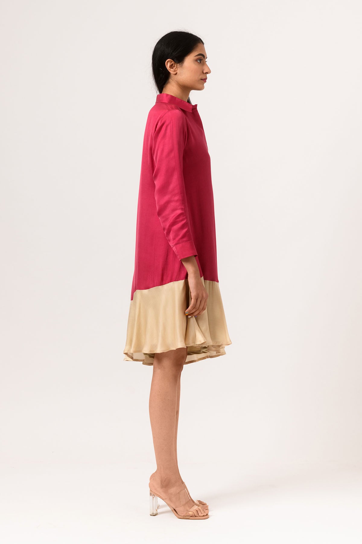 Ecru & Wine Asymmetrical Dress