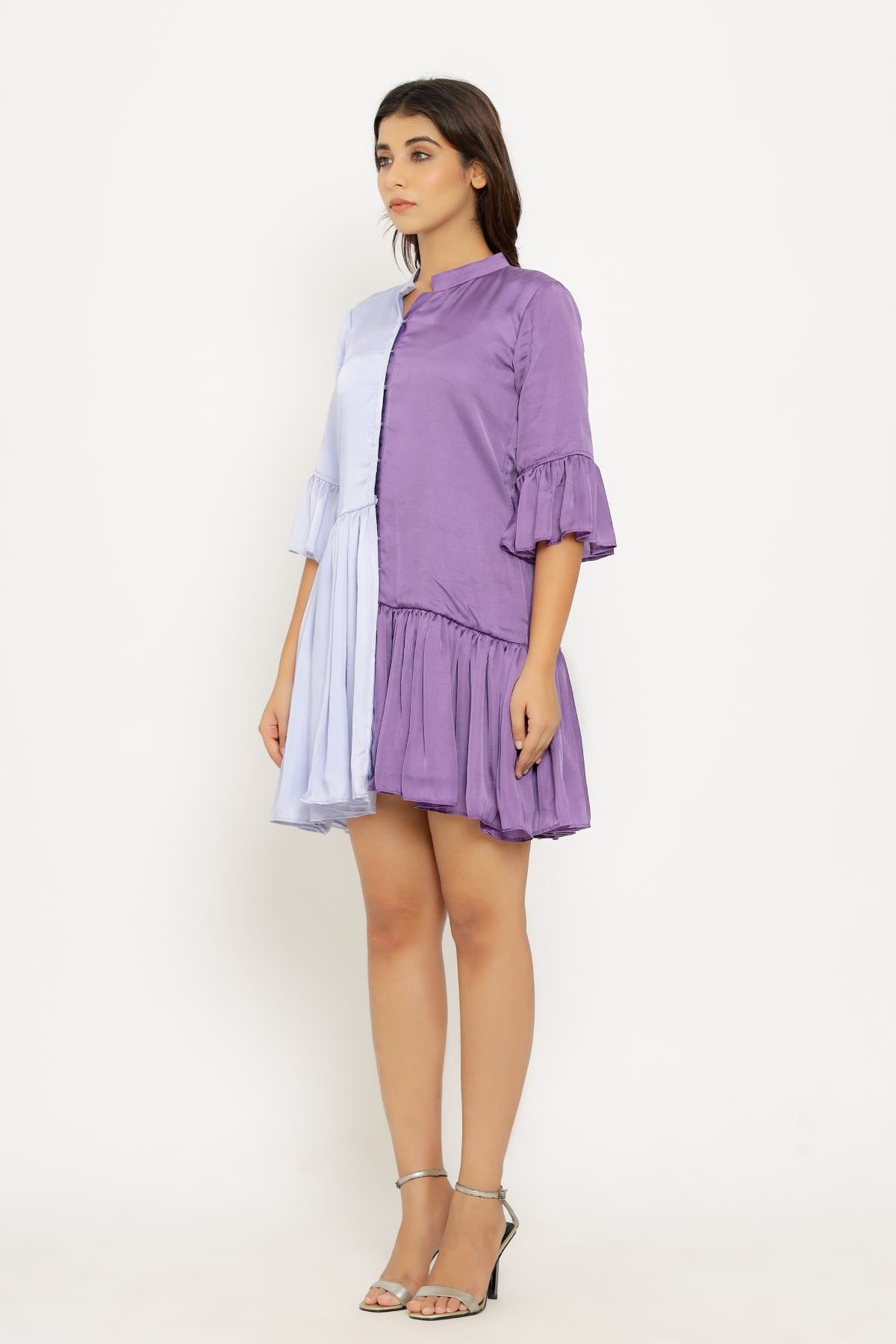 Colorblock Gathered Mini Dress