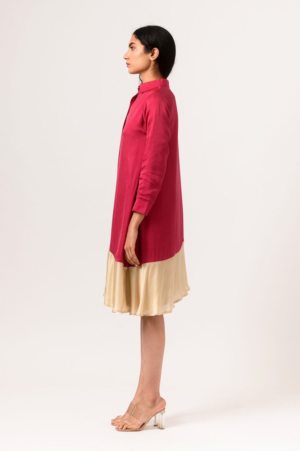 Ecru & Wine Asymmetrical Dress
