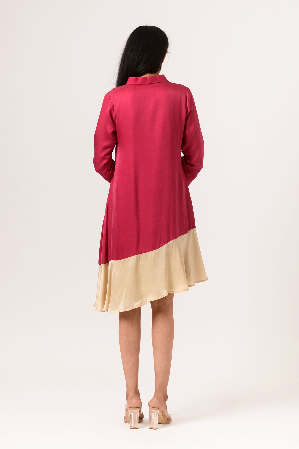 Ecru & Wine Asymmetrical Dress