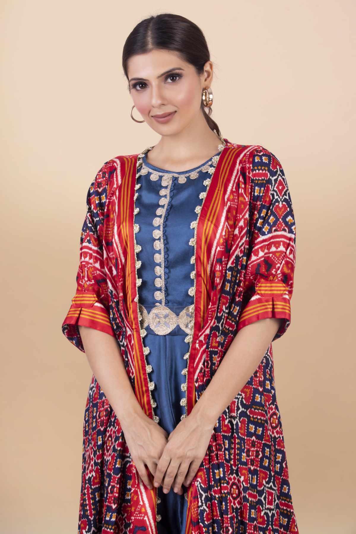 Blue Long Draped Dress & Jacket