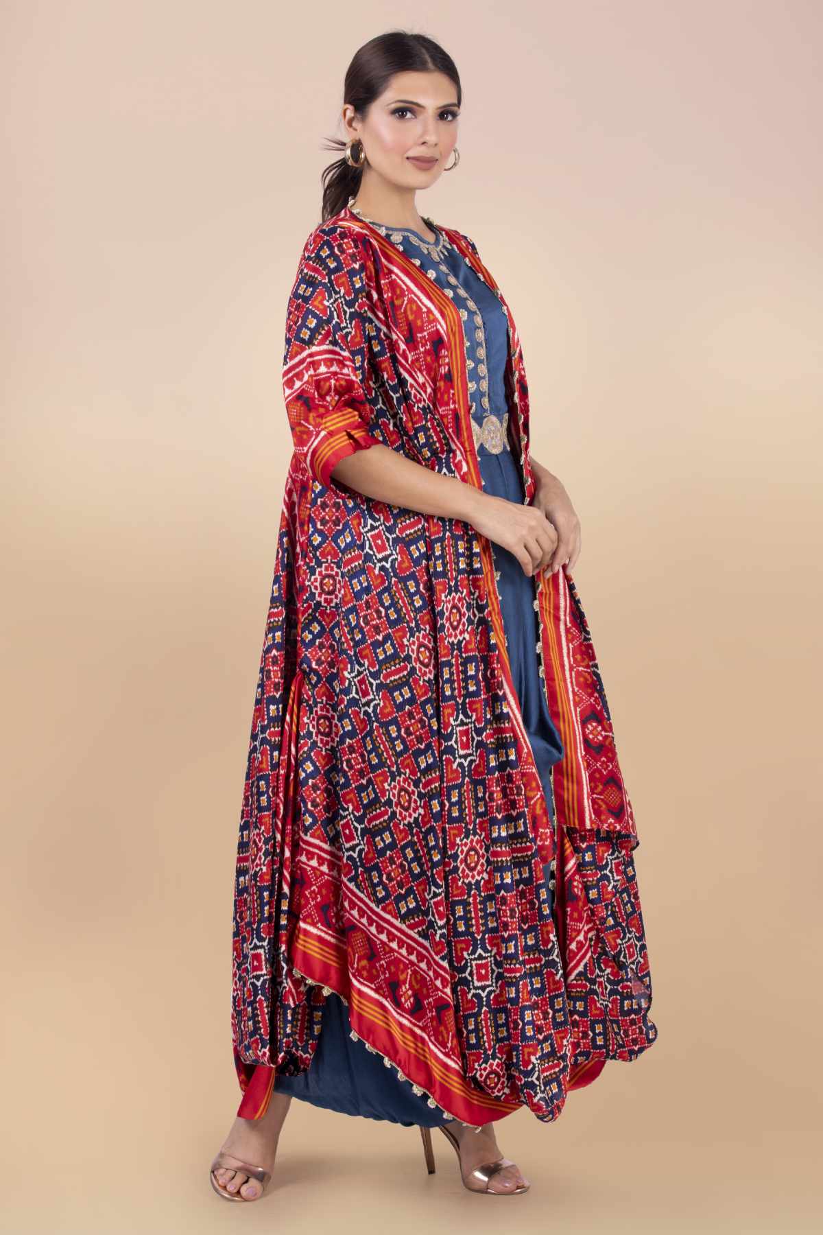 Blue Long Draped Dress & Jacket