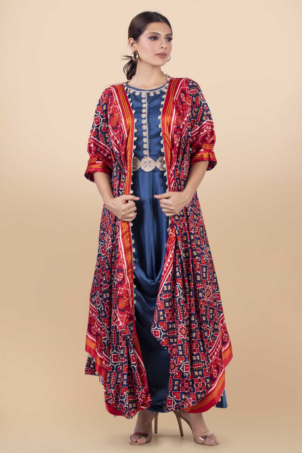 Blue Long Draped Dress & Jacket