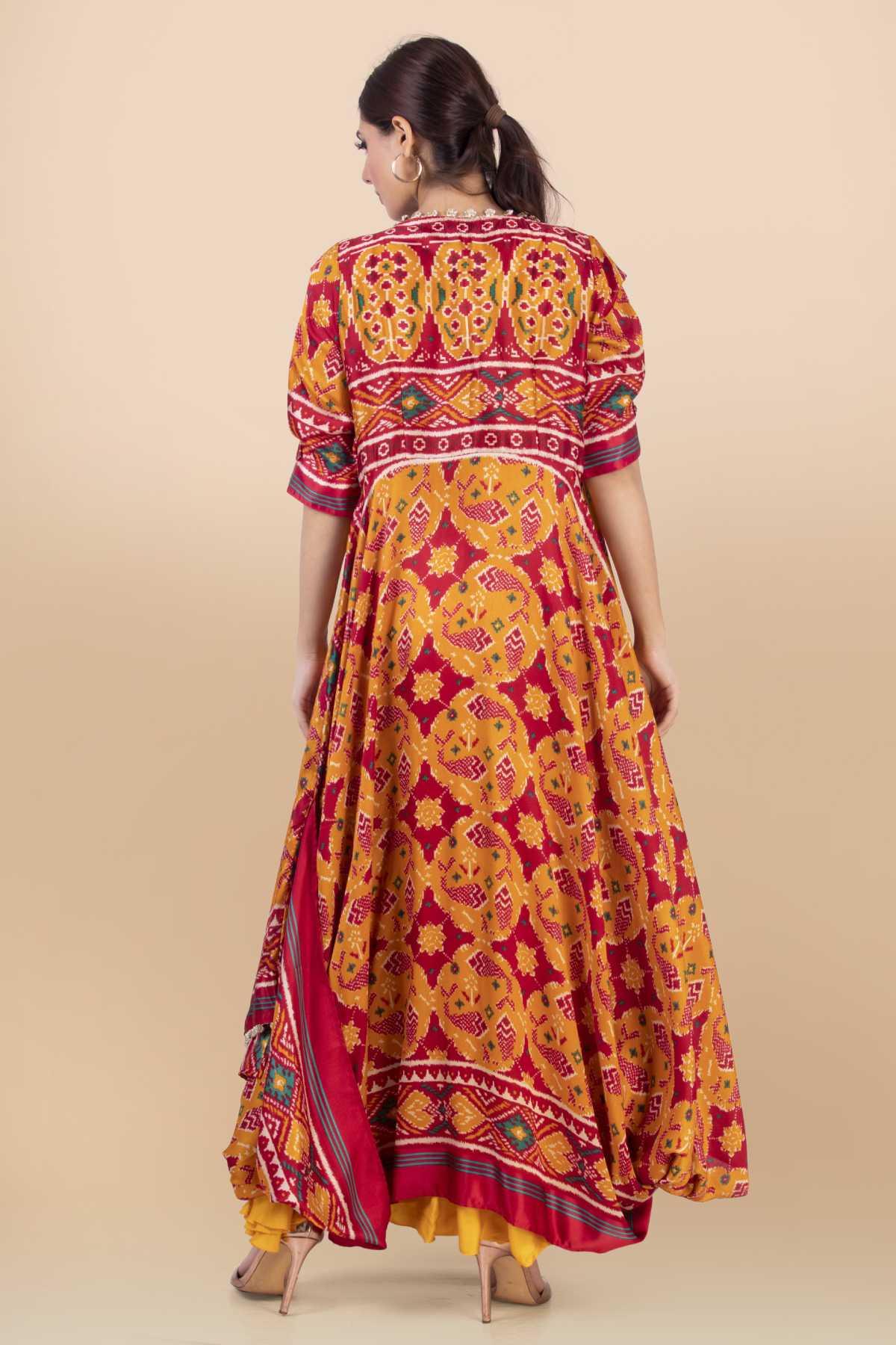 Yellow Lace Detail Draped Dress