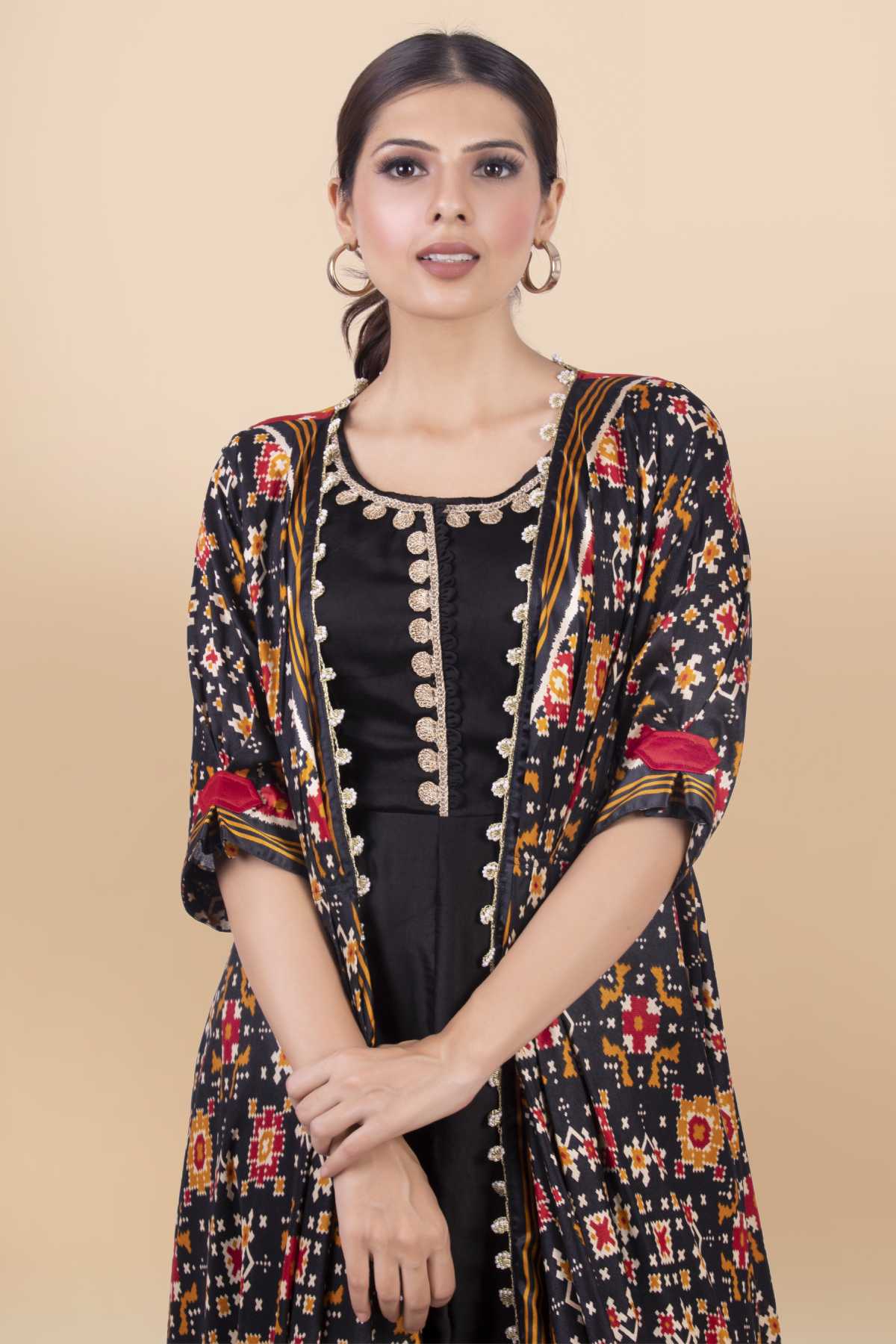 Black Lace Detail Draped Dress