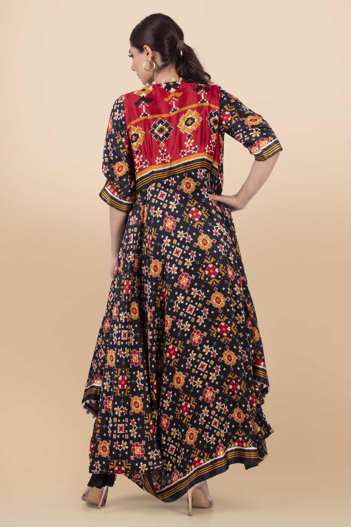 Black Lace Detail Draped Dress